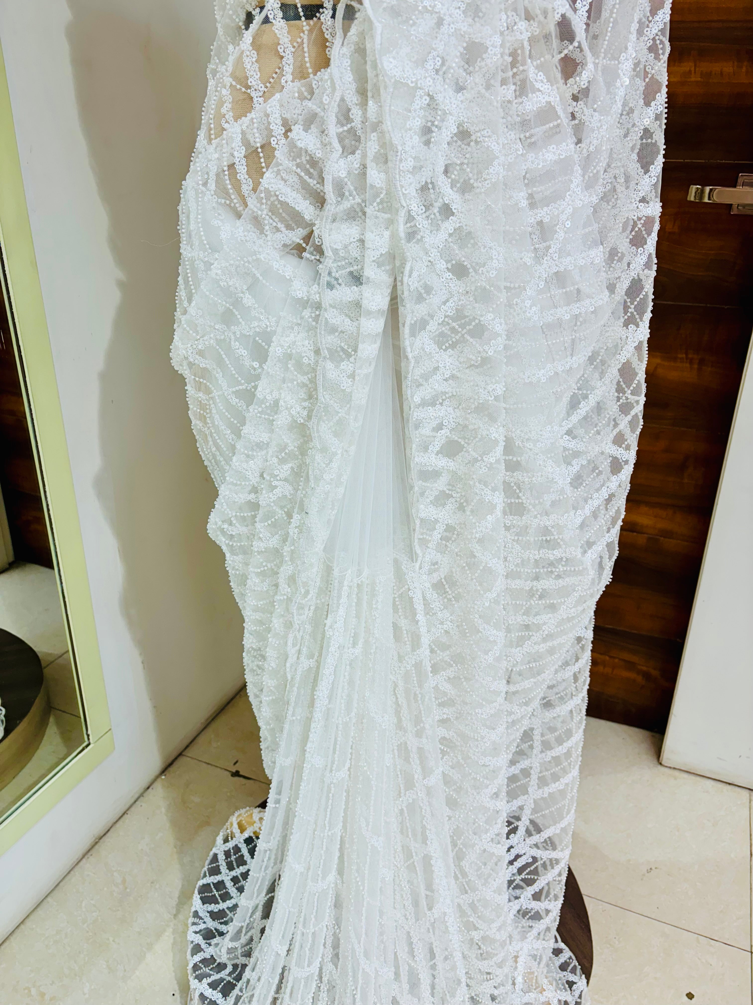 White Net Designer Saree