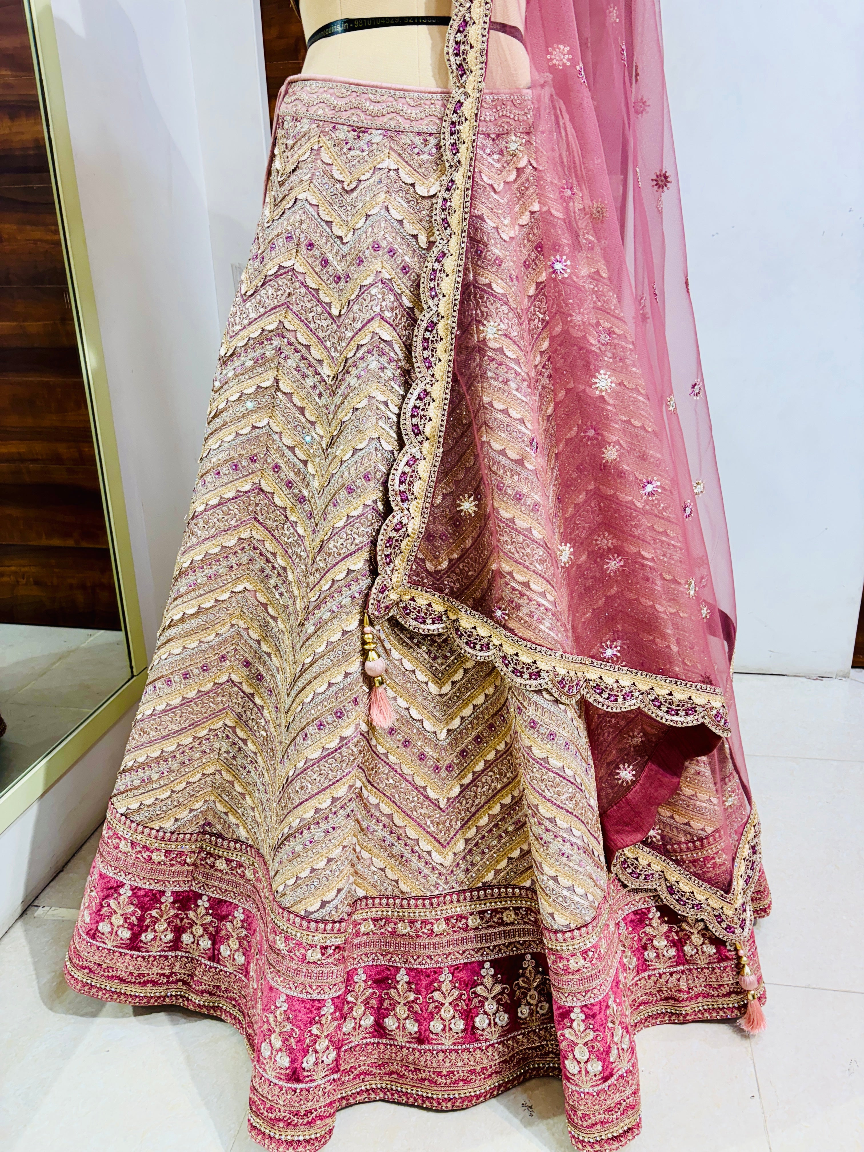 Pink & Beige Net Designer Lehenga