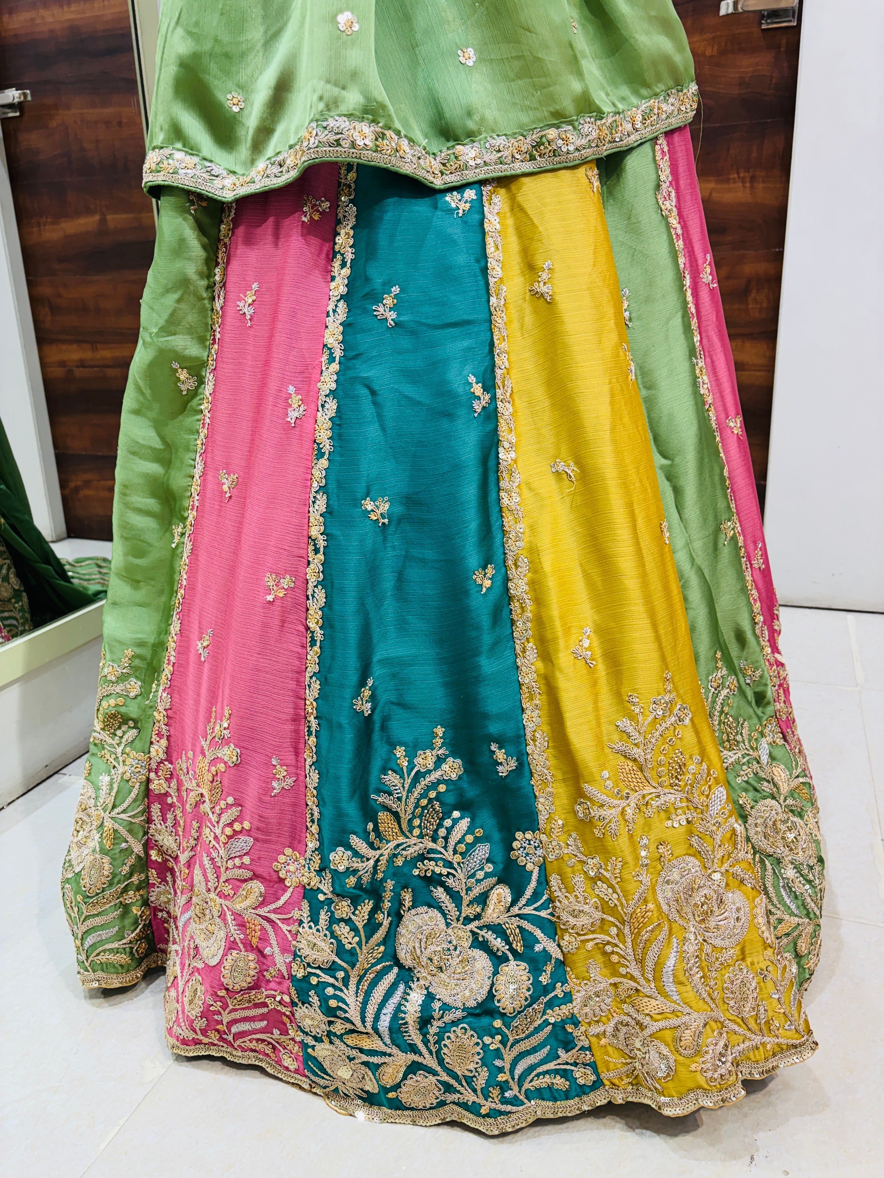 Multicolor Satin Silk Festive Lehenga