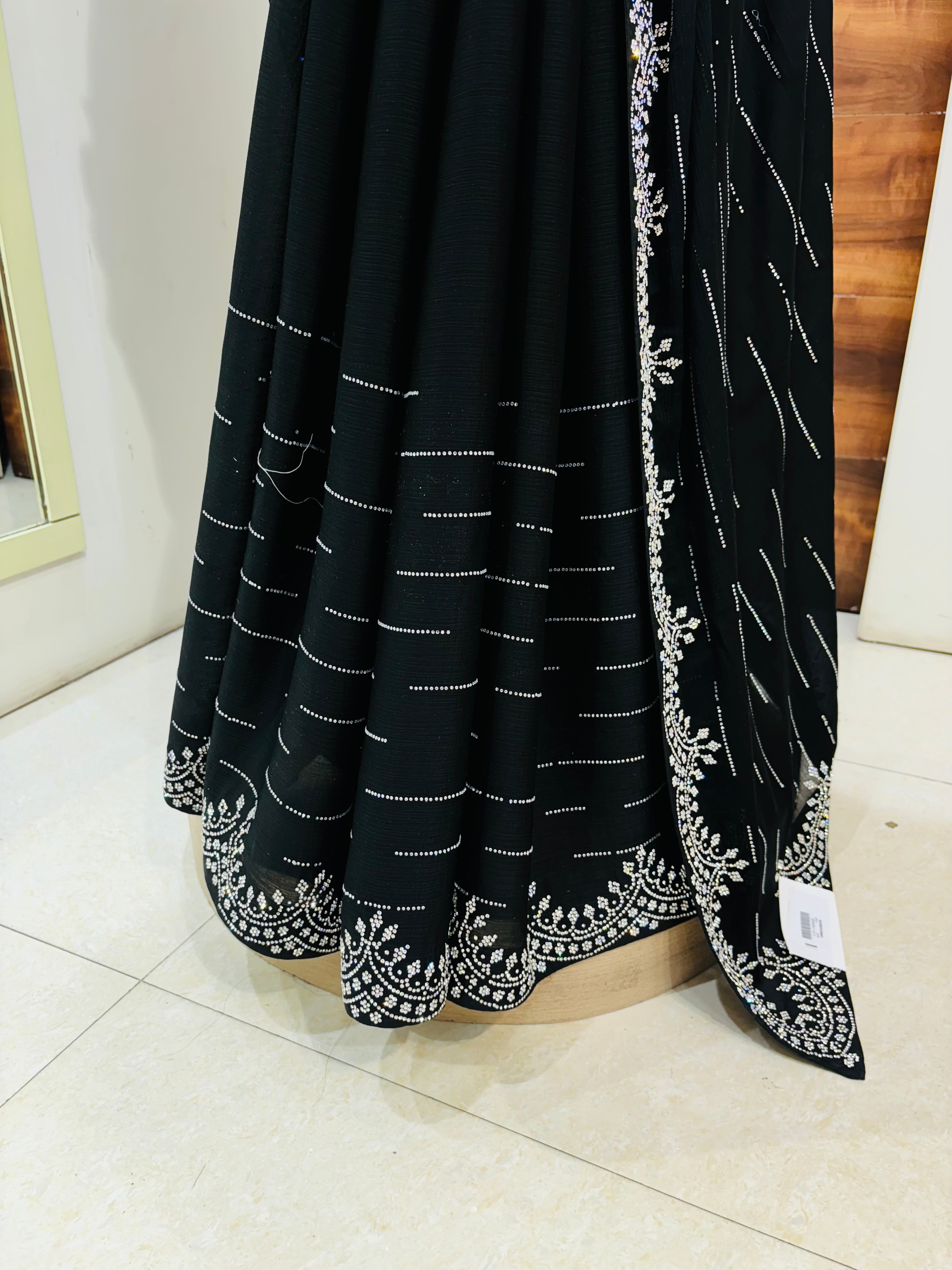 Black Satin Organza Silk Swarovski Saree