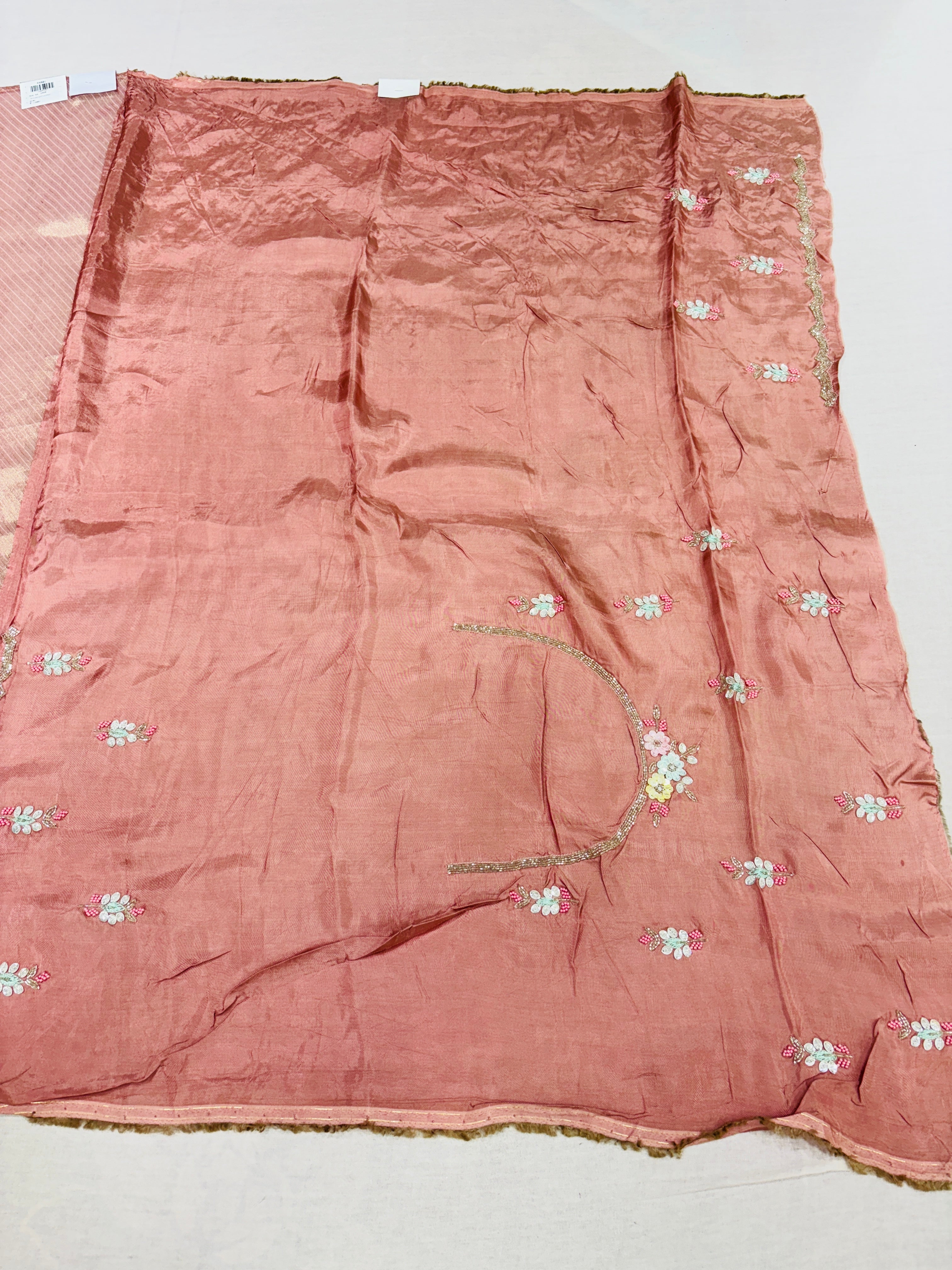 Light Brown Self Tissue Designer 3 D Embroidery Saree