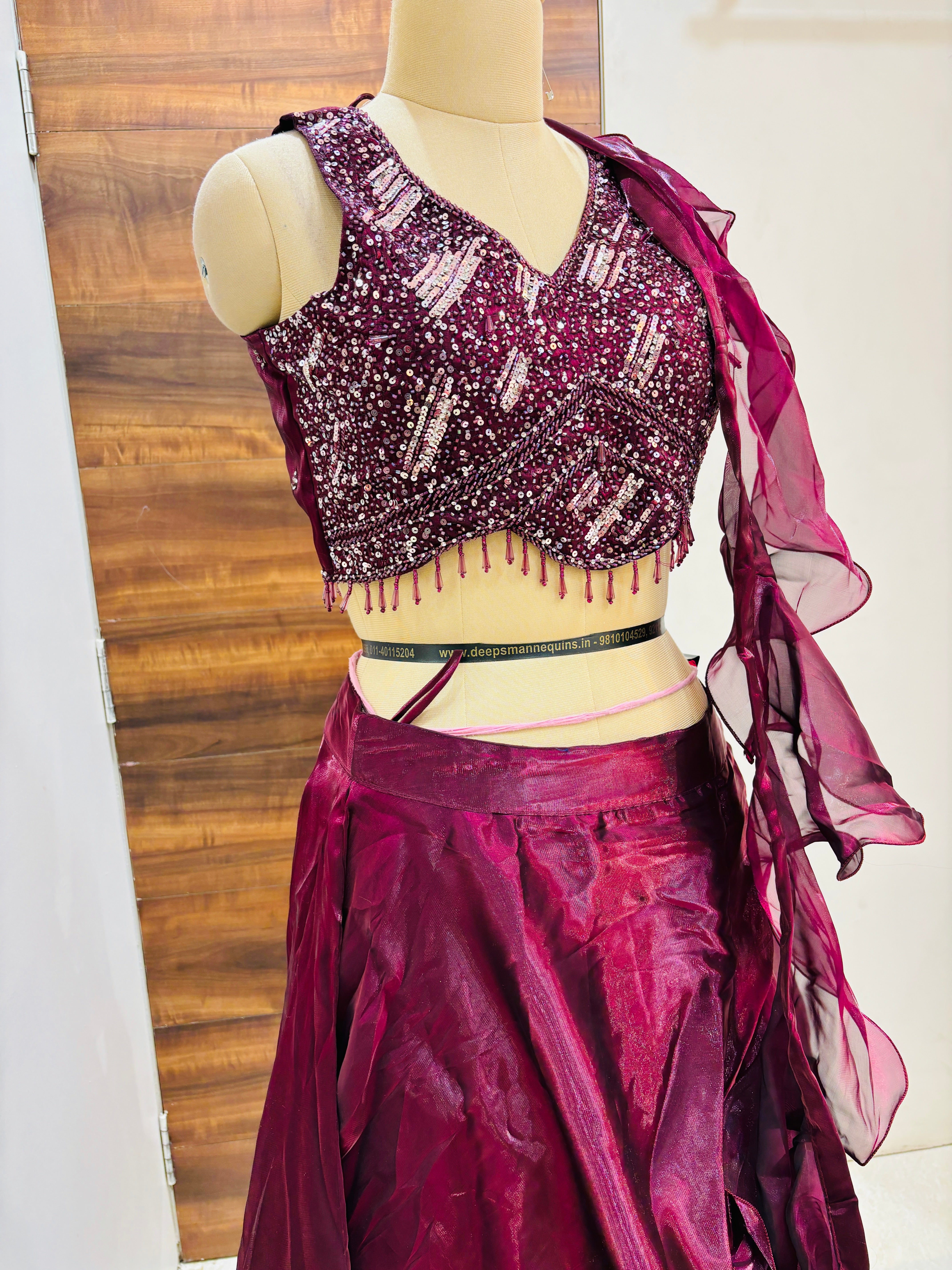 Scarlet Red Embellished Shimmer Organza Lehenga Set