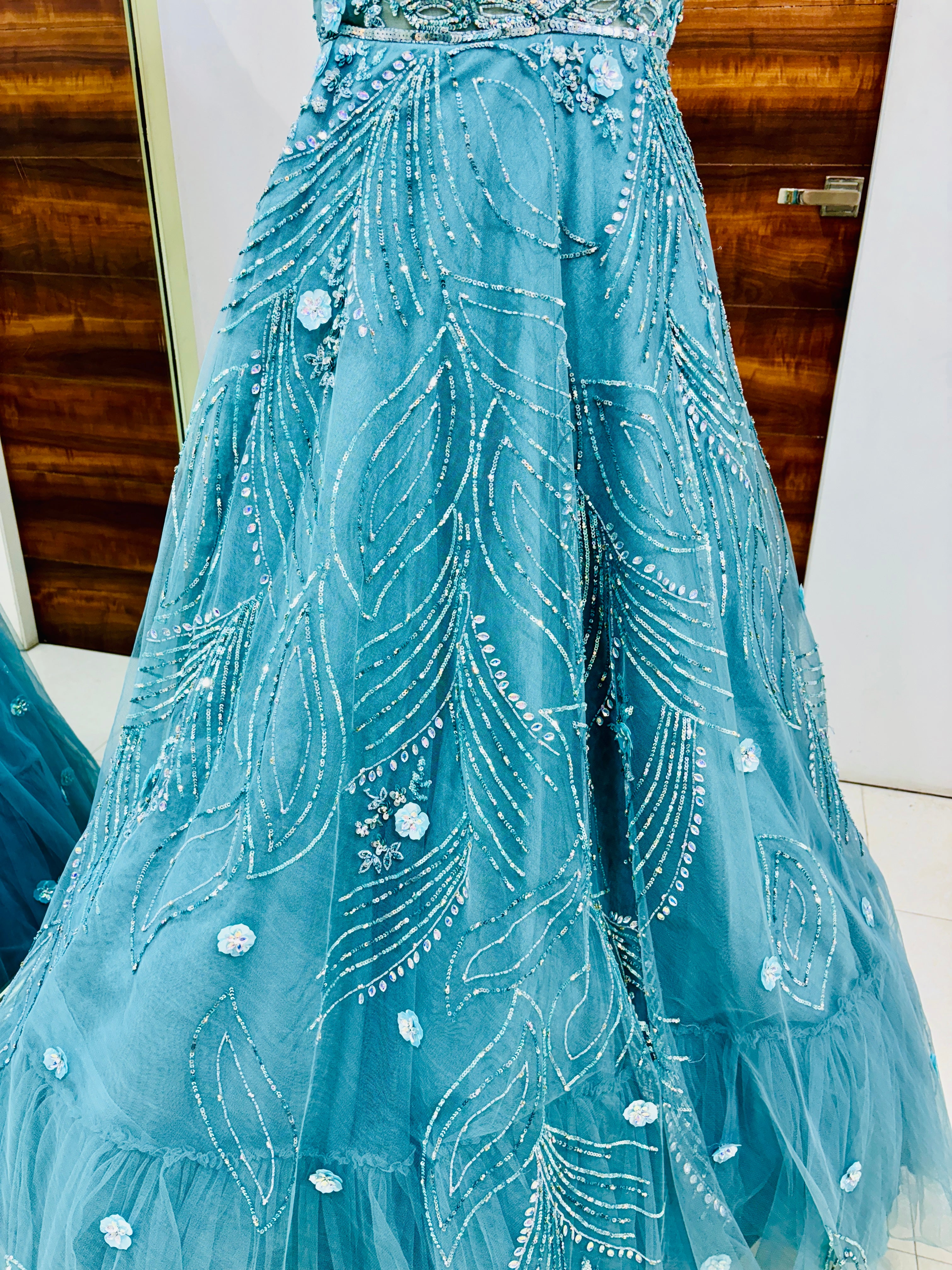 Sea Green Net Festive Ball Gown