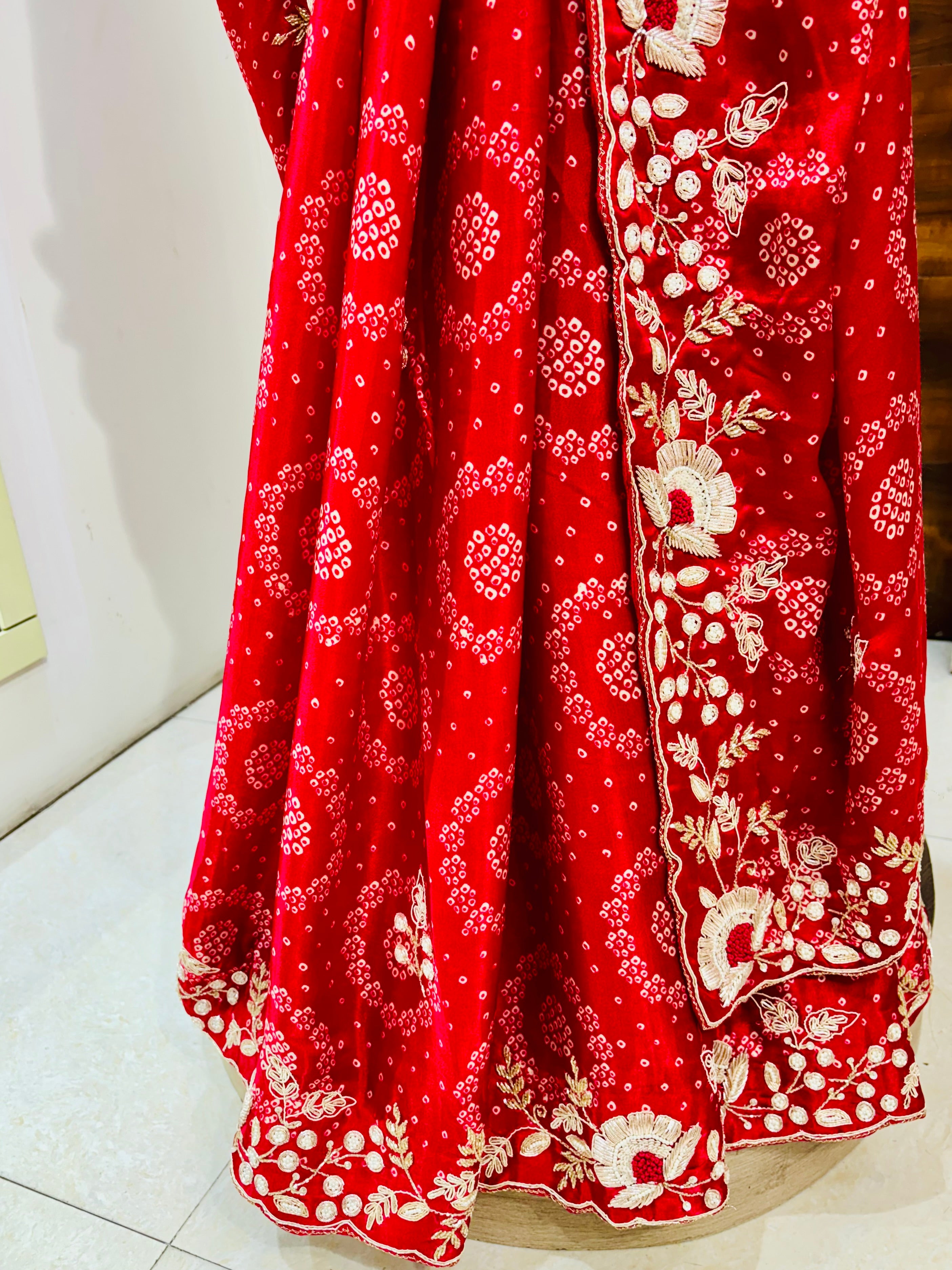 Red Gajji SIlk Bandhej Designer Saree