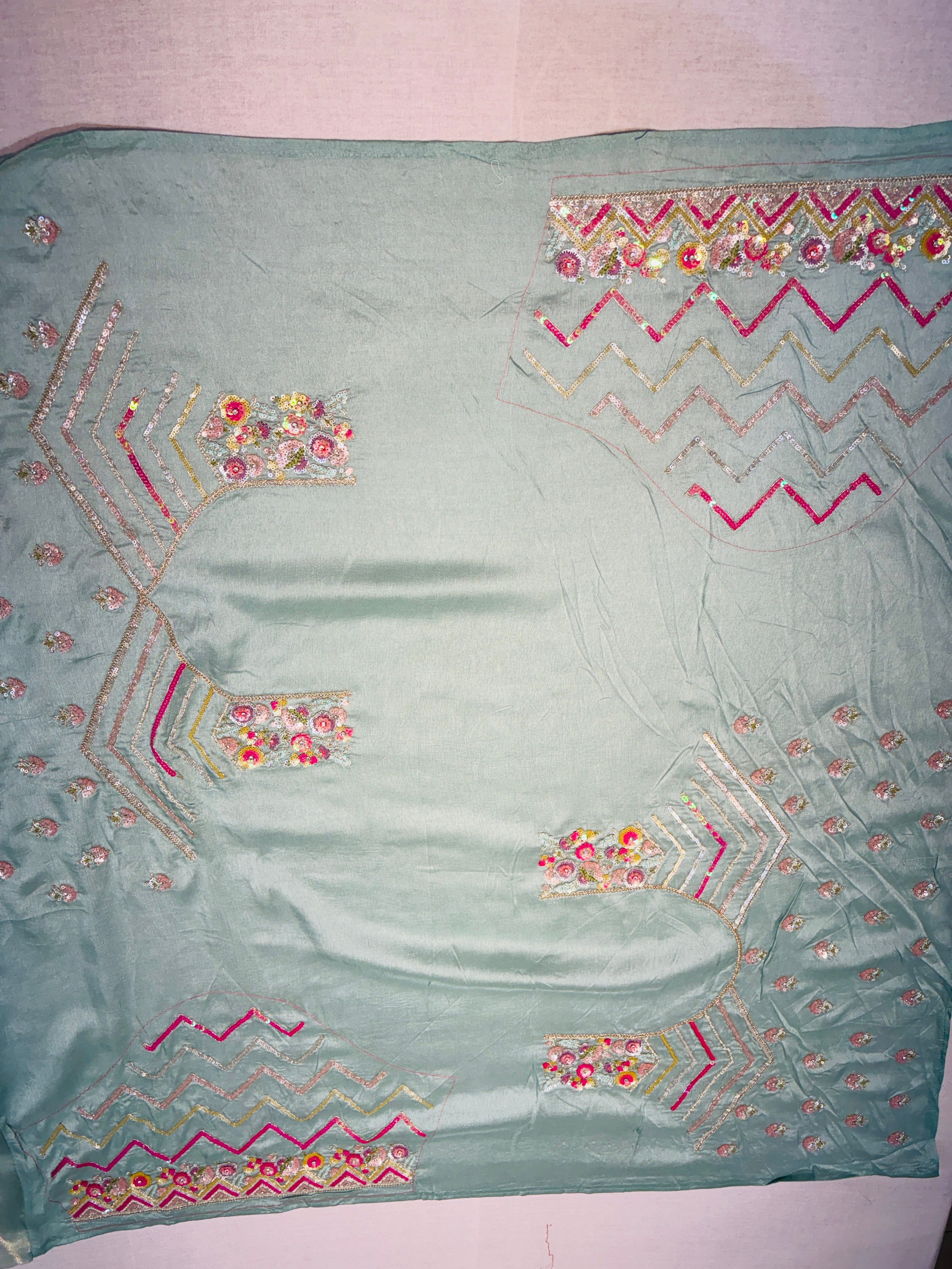 Ice Blue Tissue Designer Saree