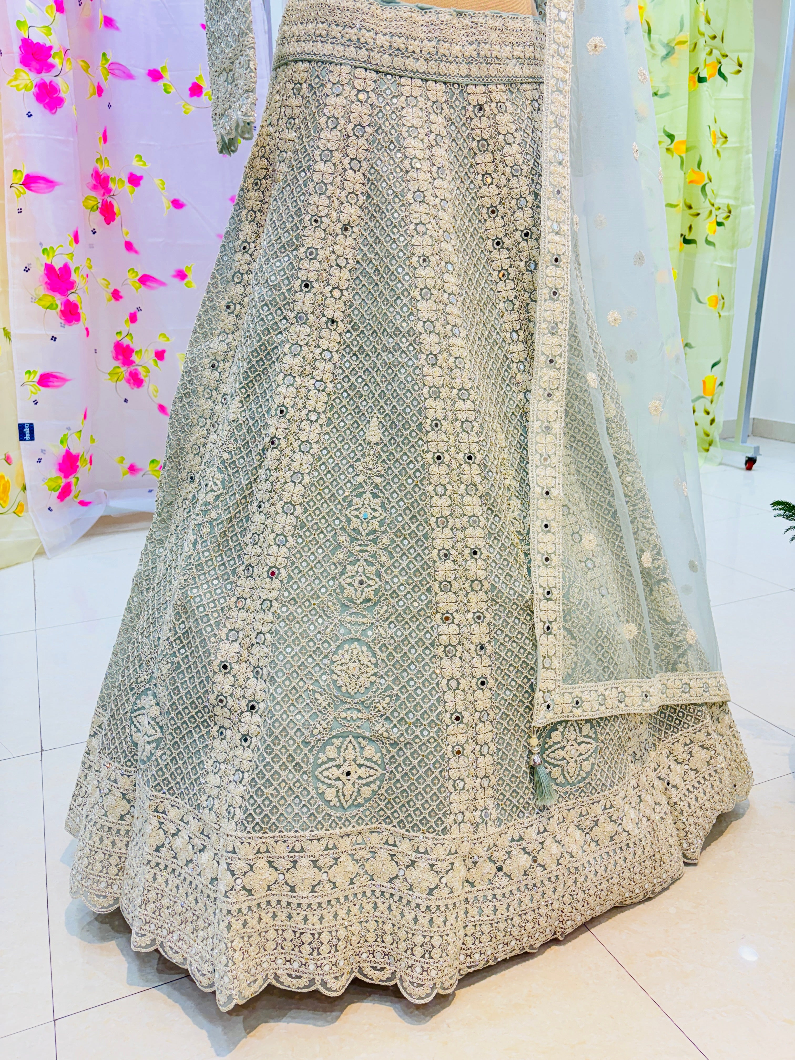 Light Grey Net Designer Lehenga