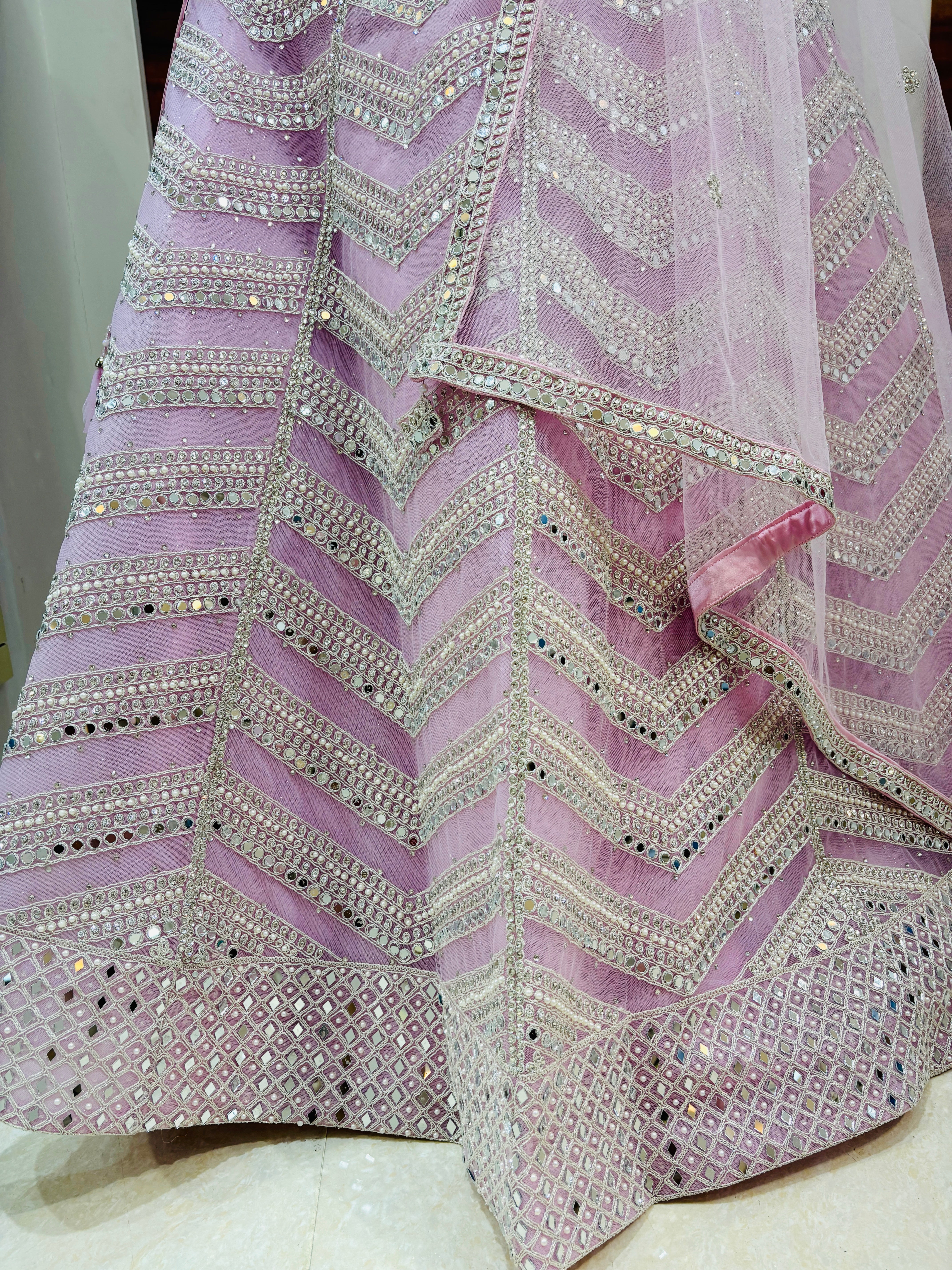 Light Pink Mirror Net Designer Lehenga