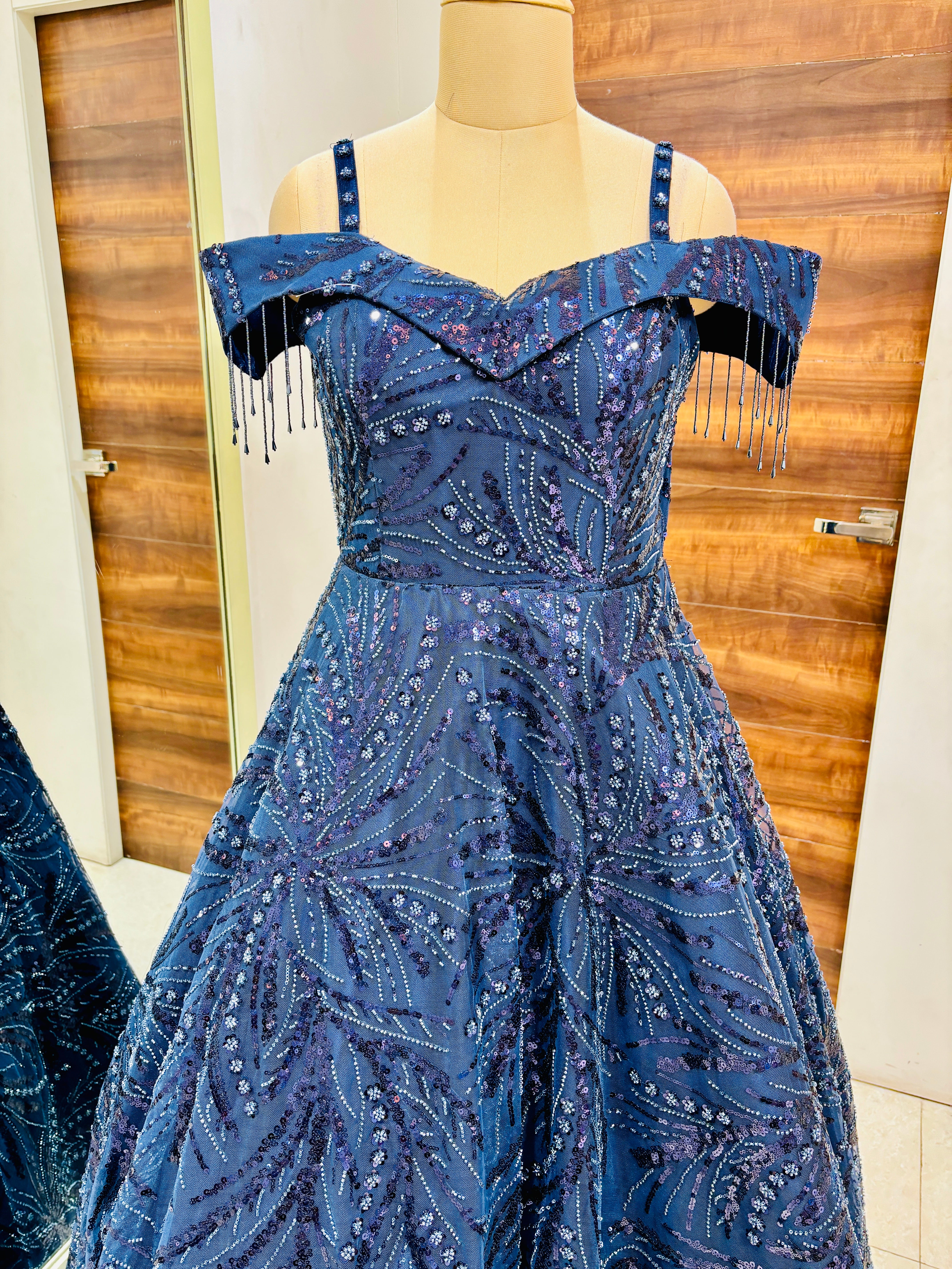 Navy Blue Net Festive Ball Gown