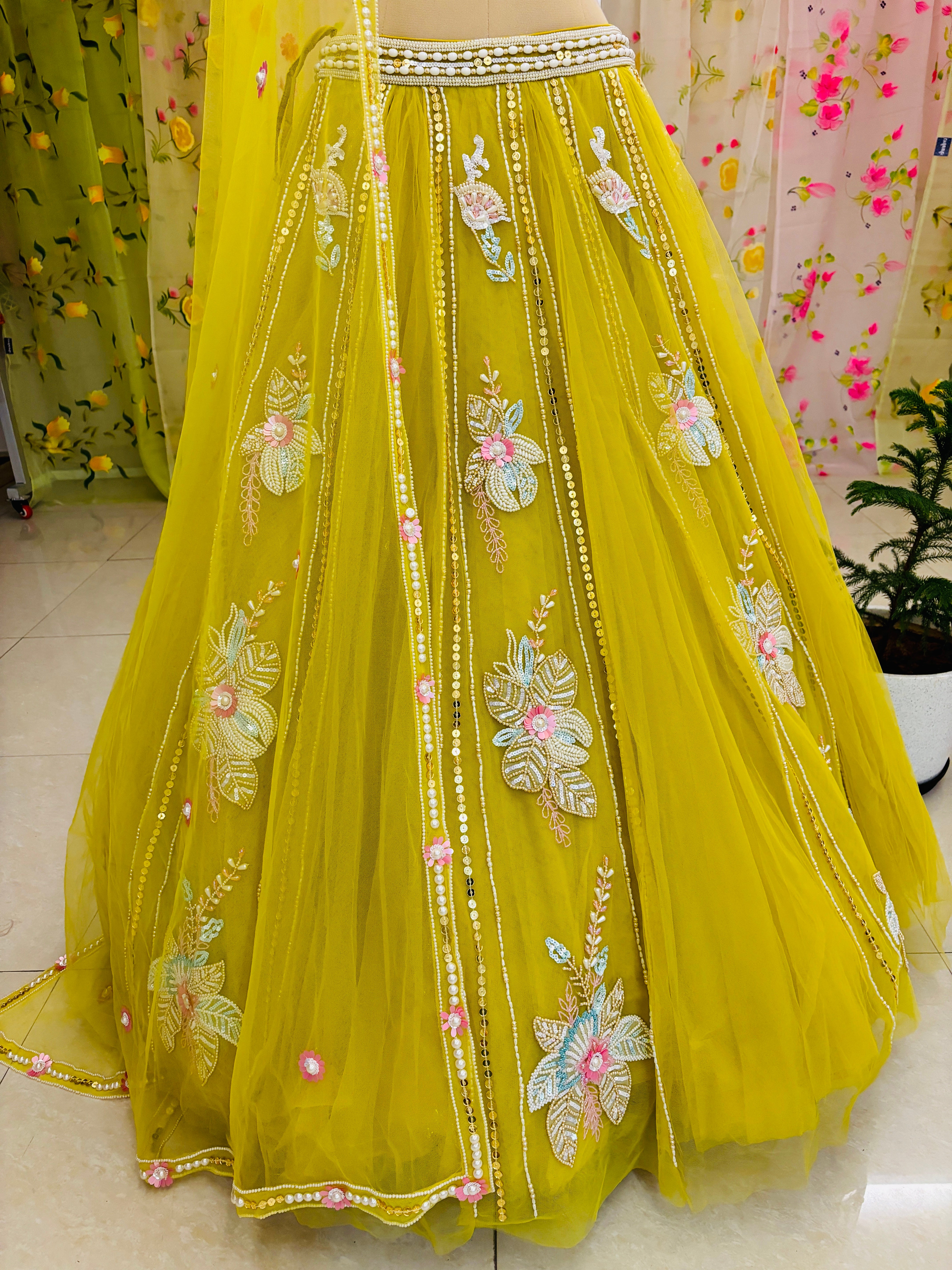 Yellow Organza Festive Designer Lehenga