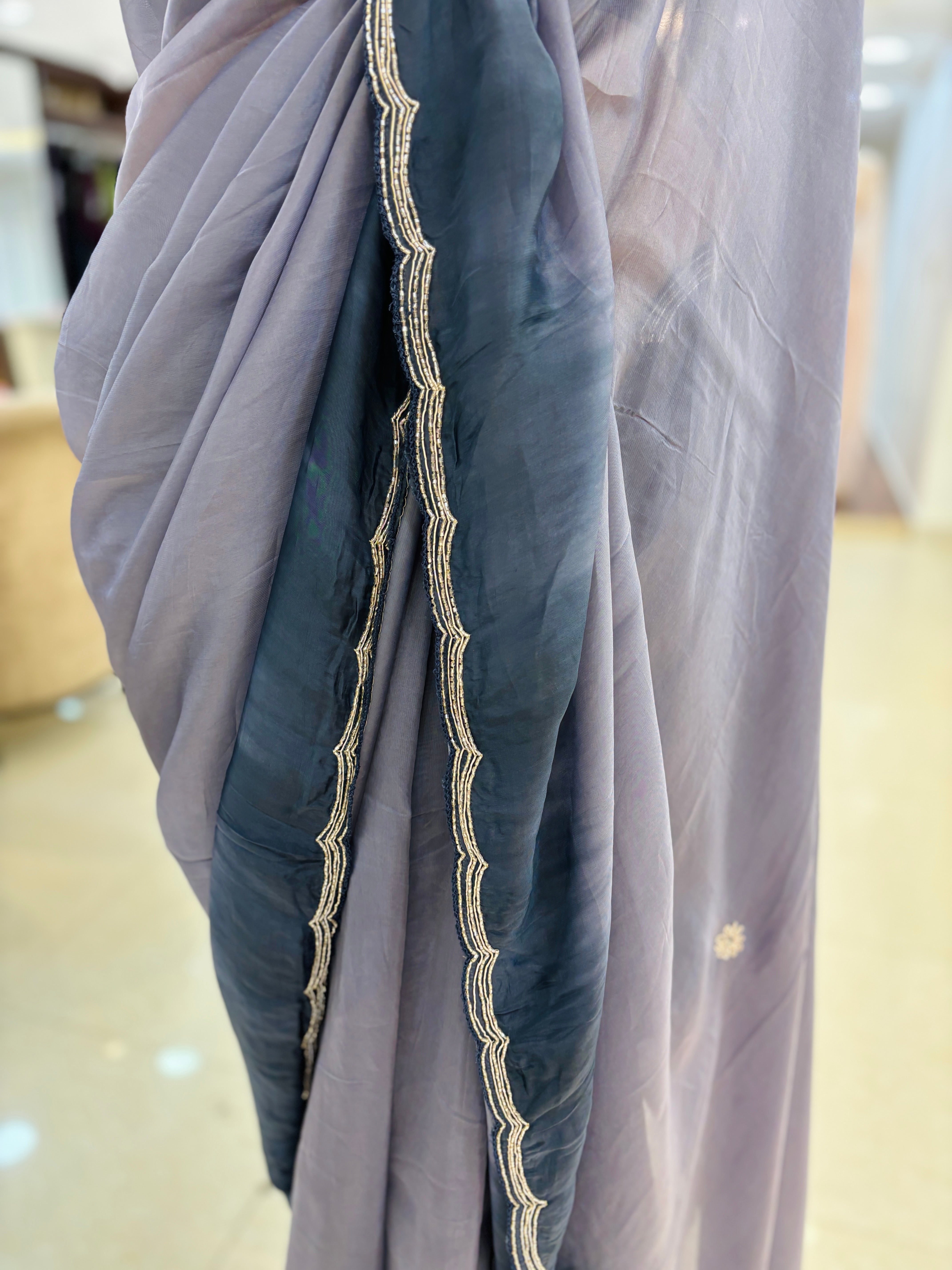 Shaded Grey Silk Saree With Readymade Blouse