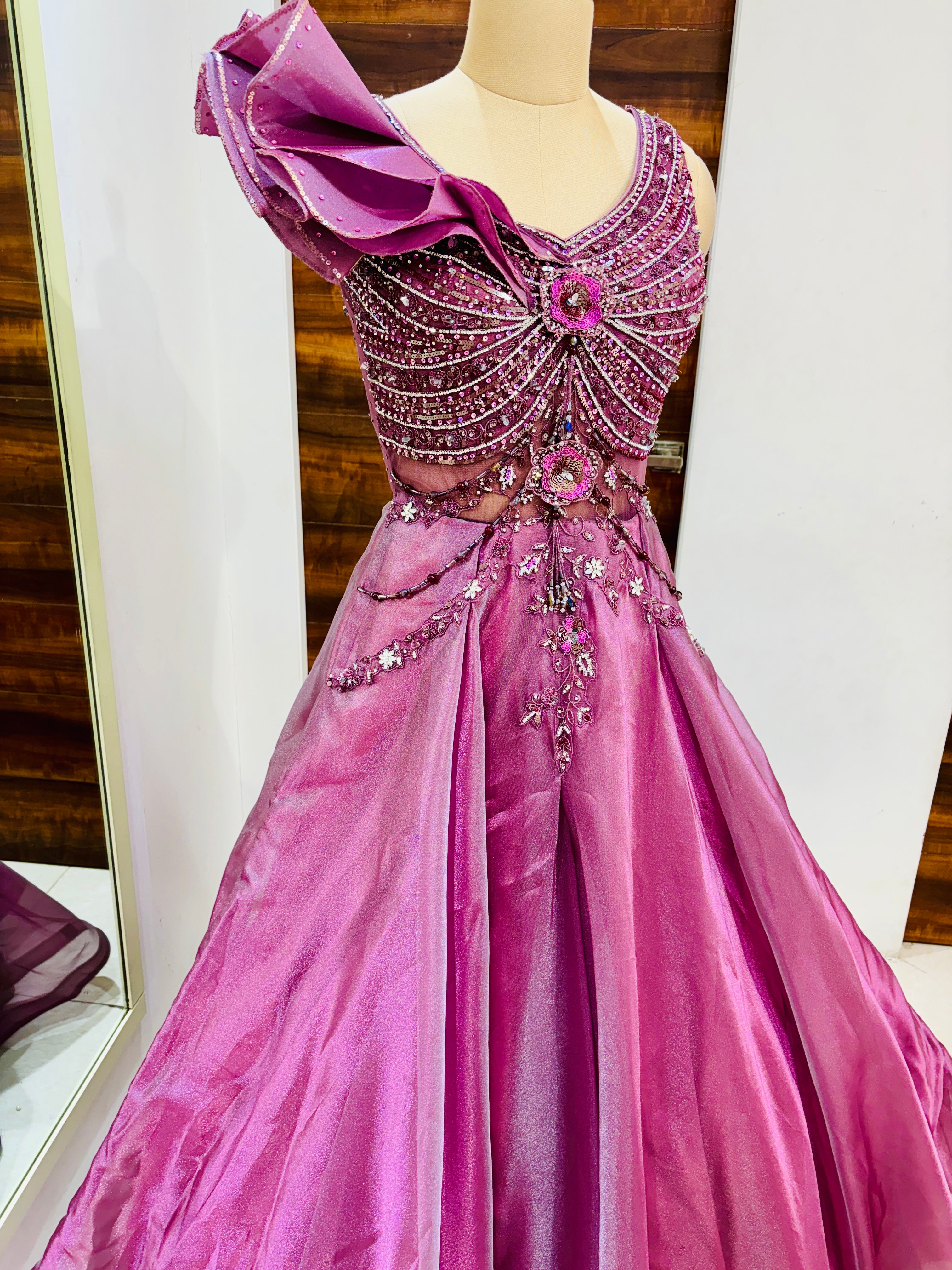 Mauve Pink Tissue Organza Ball Gown