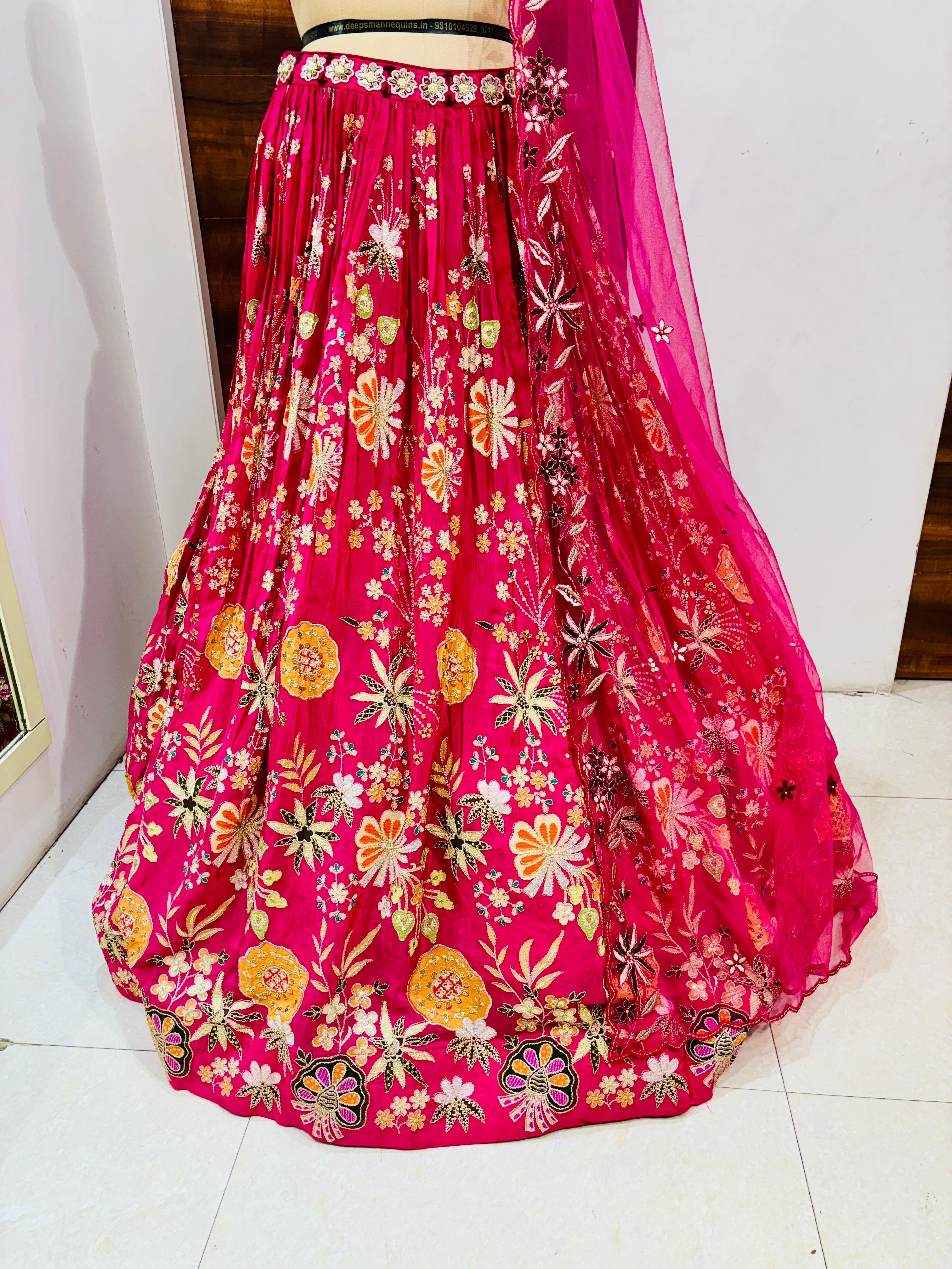 Dark Pink Embroidered Georgette Lehenga