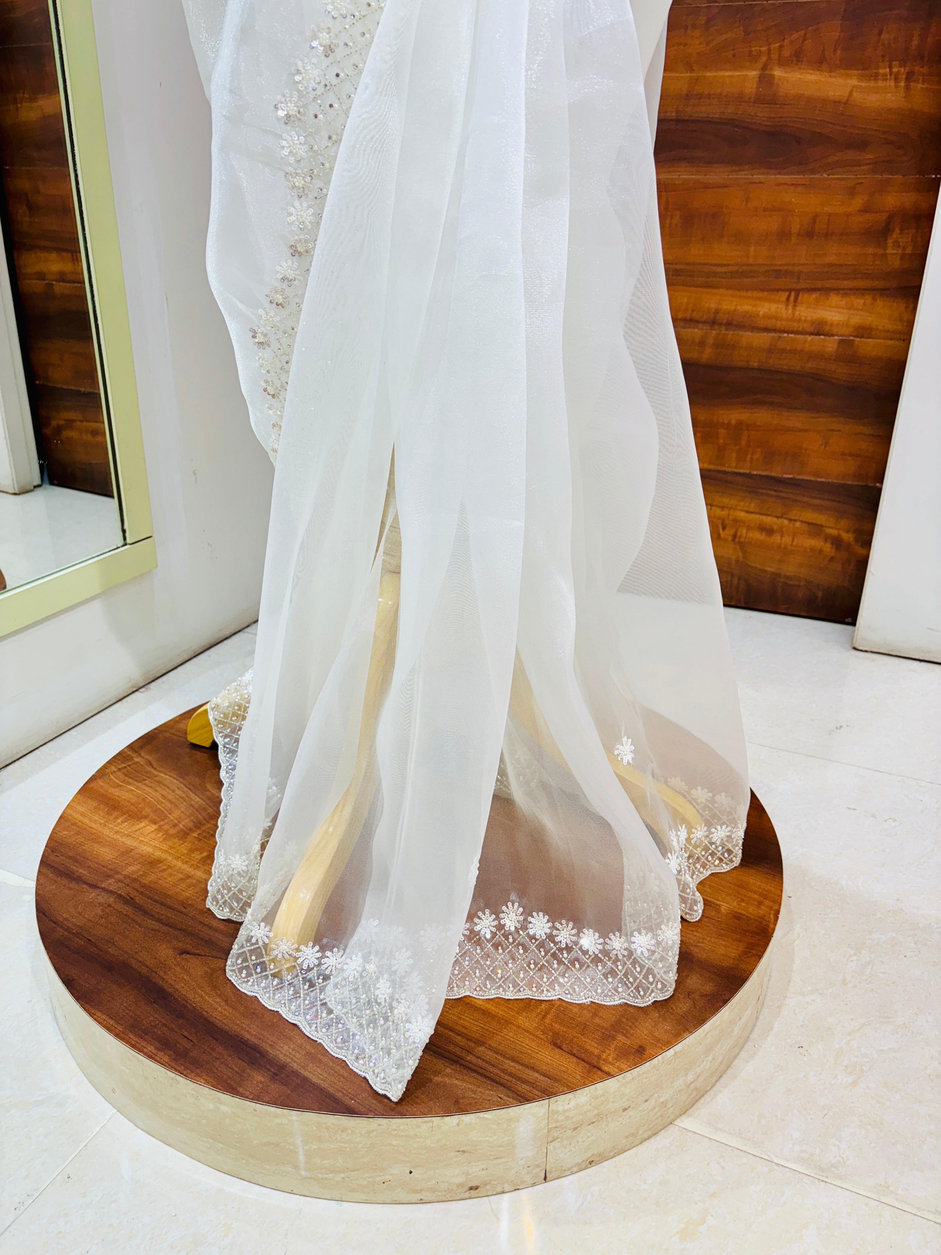 White Organza Festive Tissue Saree