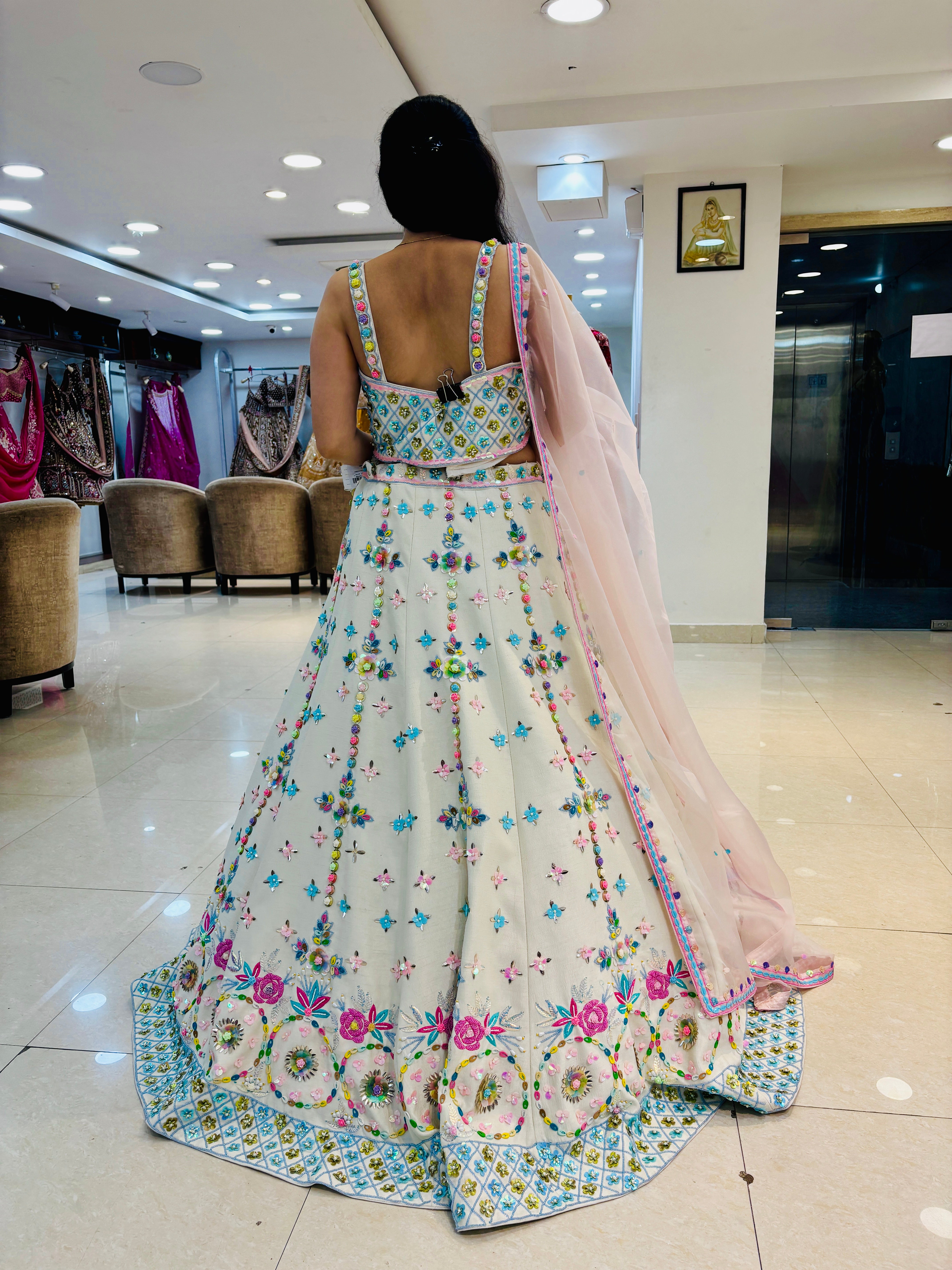 White 3D Embroidered Designer Lehenga