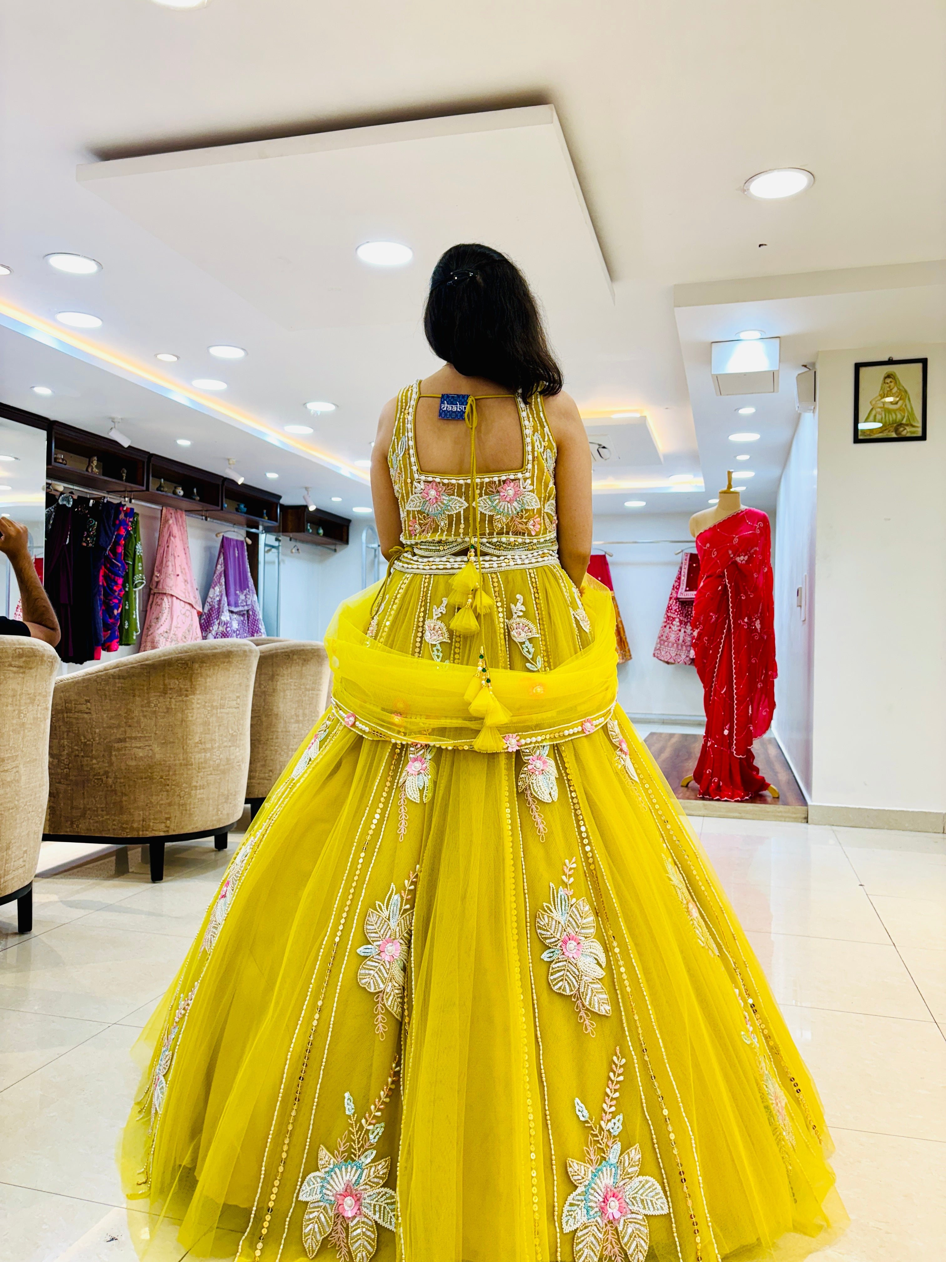 Yellow Organza Festive Designer Lehenga