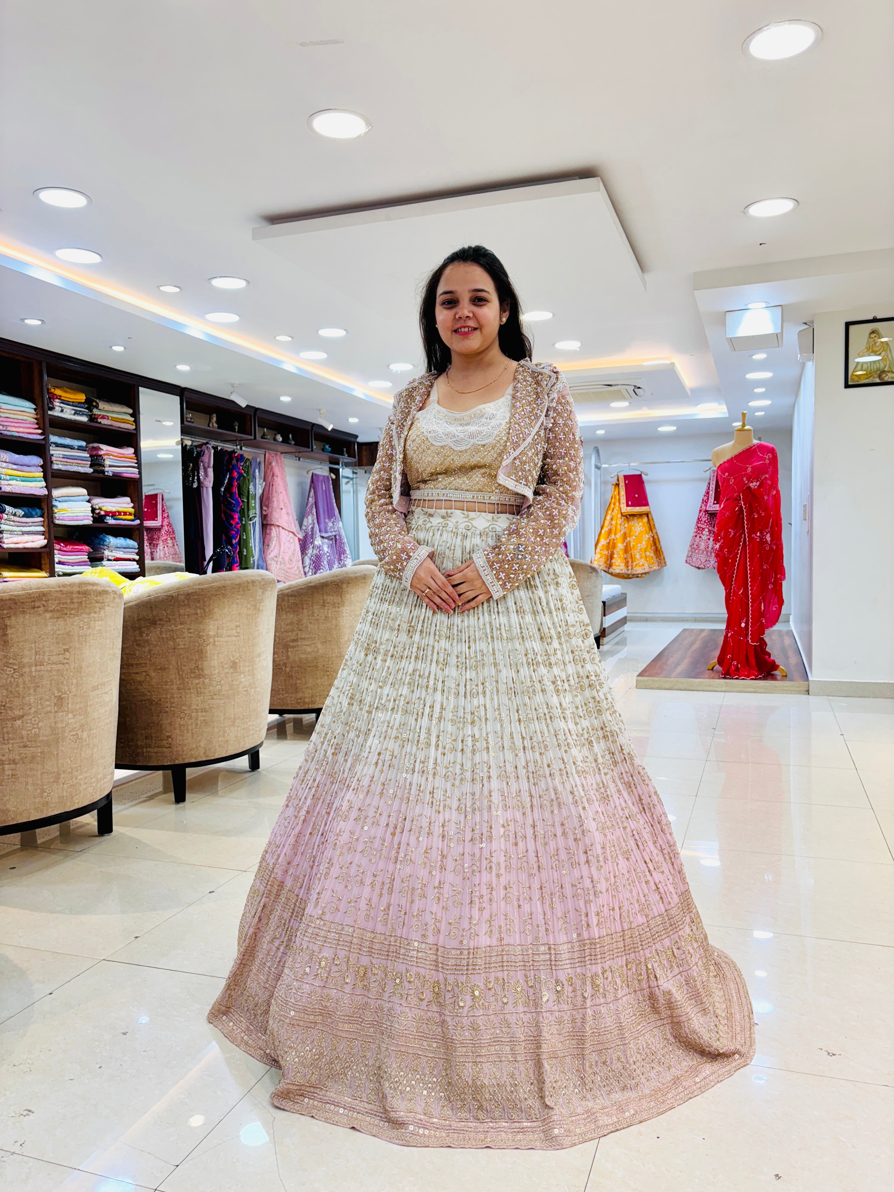 Shaded Pink Georgette Lehenga With Shrug