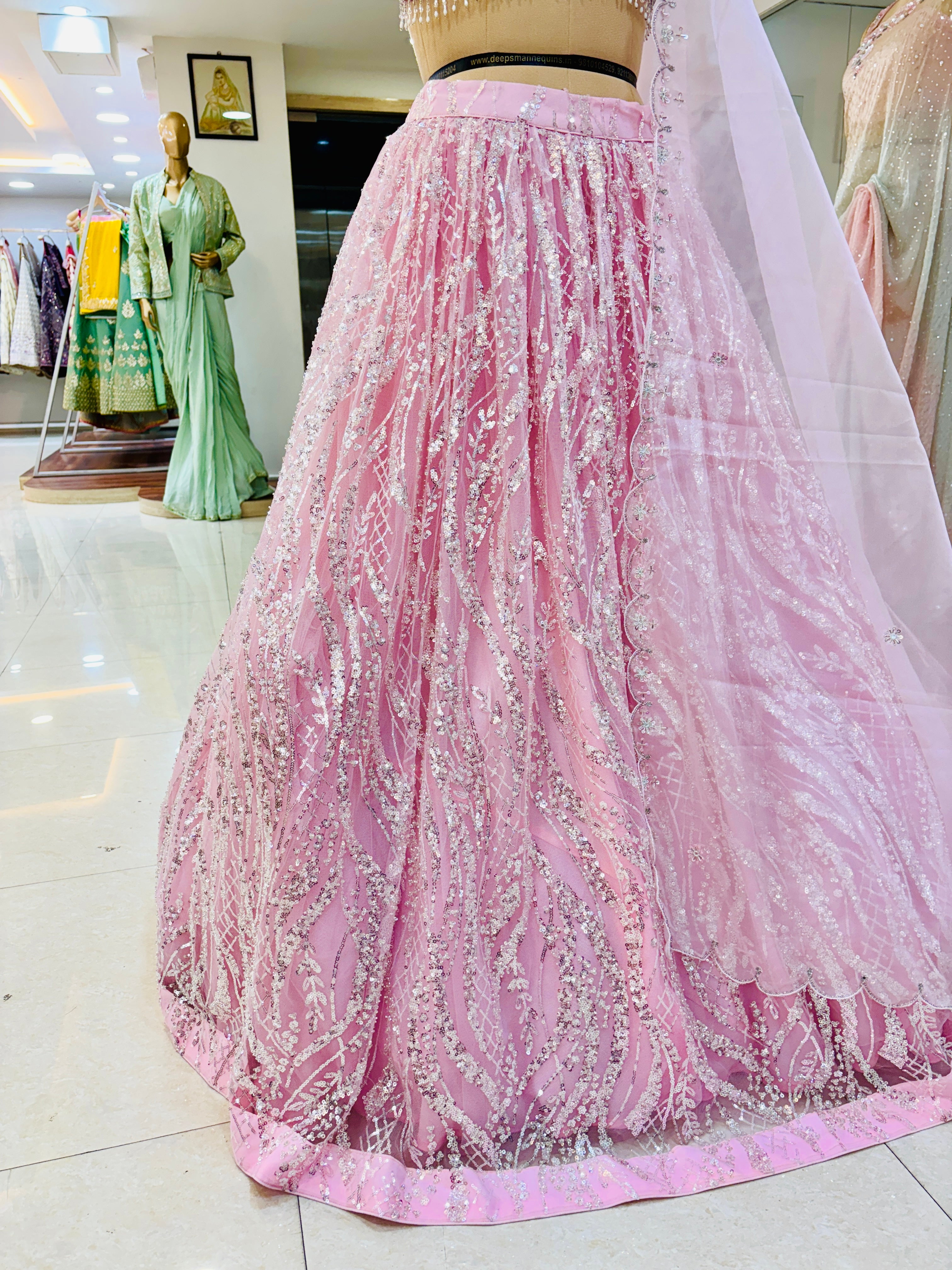 Pink Net Sequinned Designer Lehenga