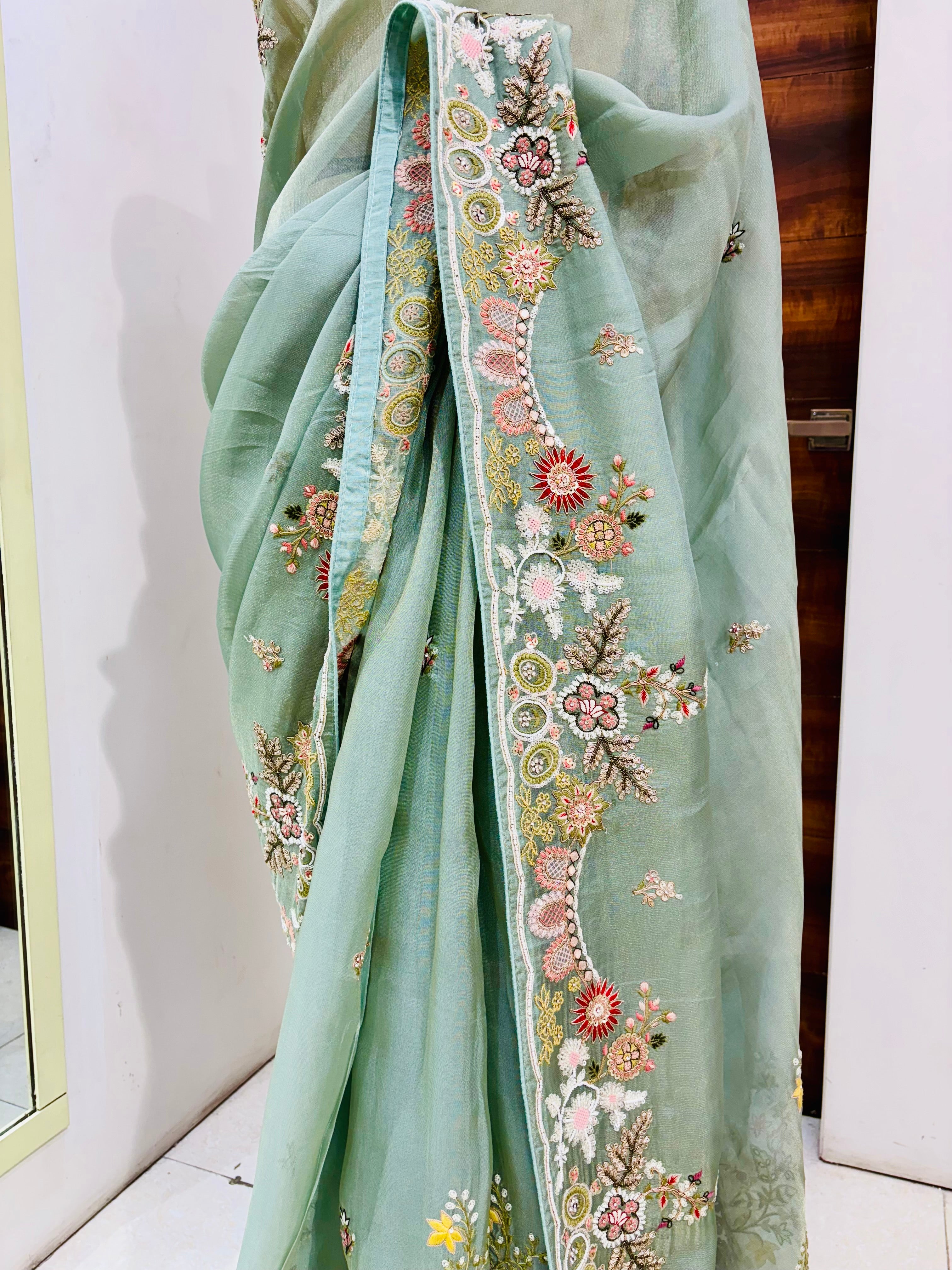 Sea Green Silk Designer Saree