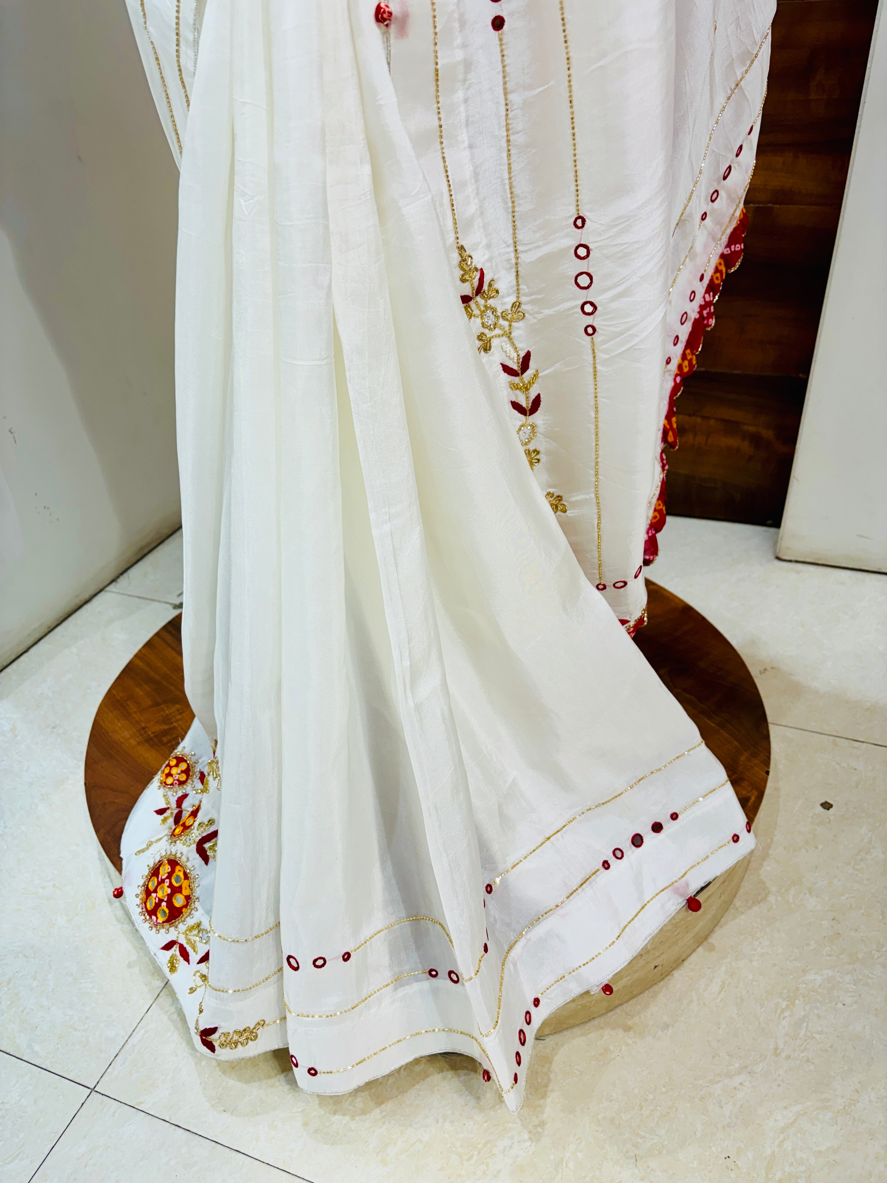 White Silk Designer Saree