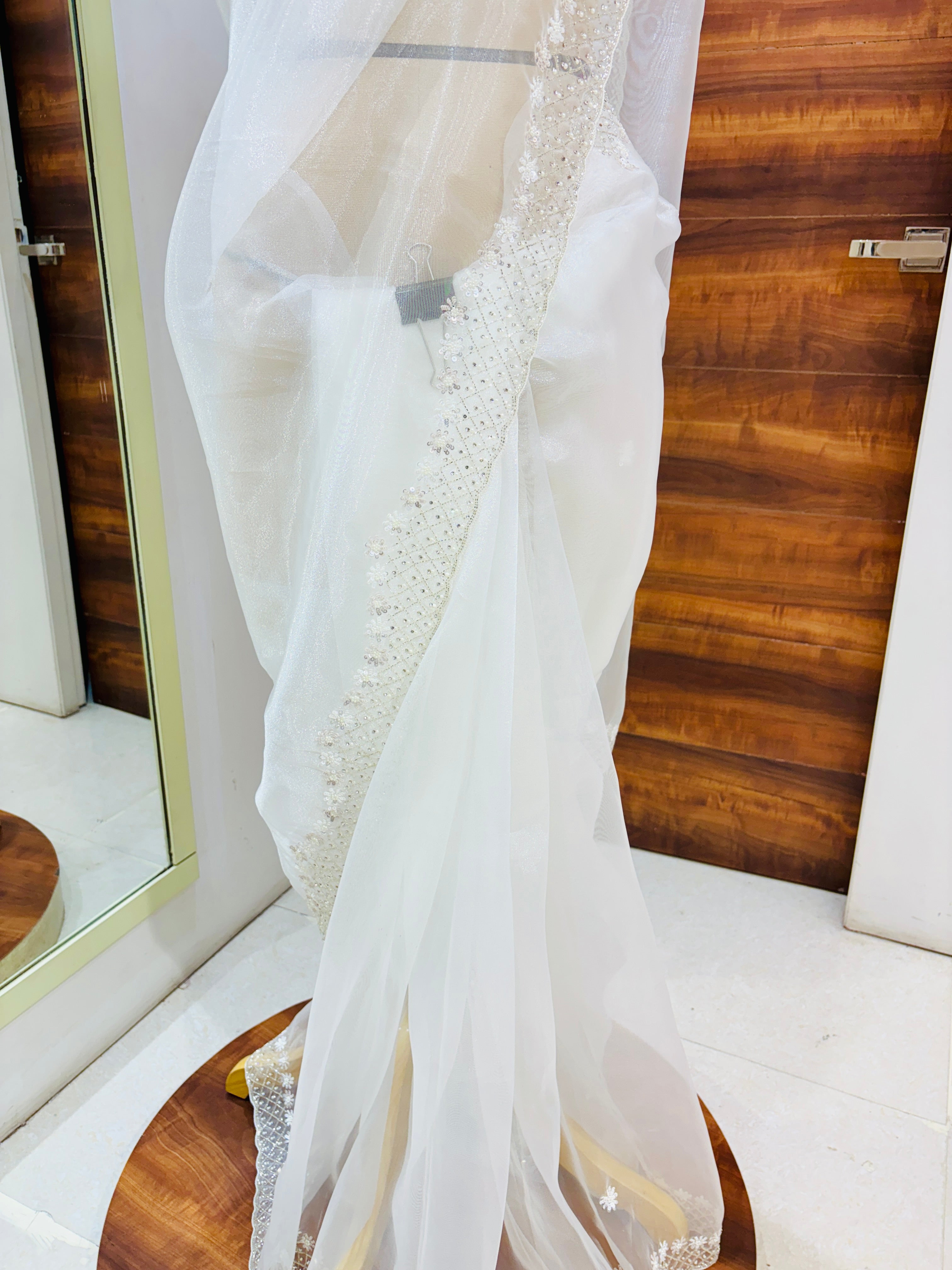 White Organza Festive Tissue Saree