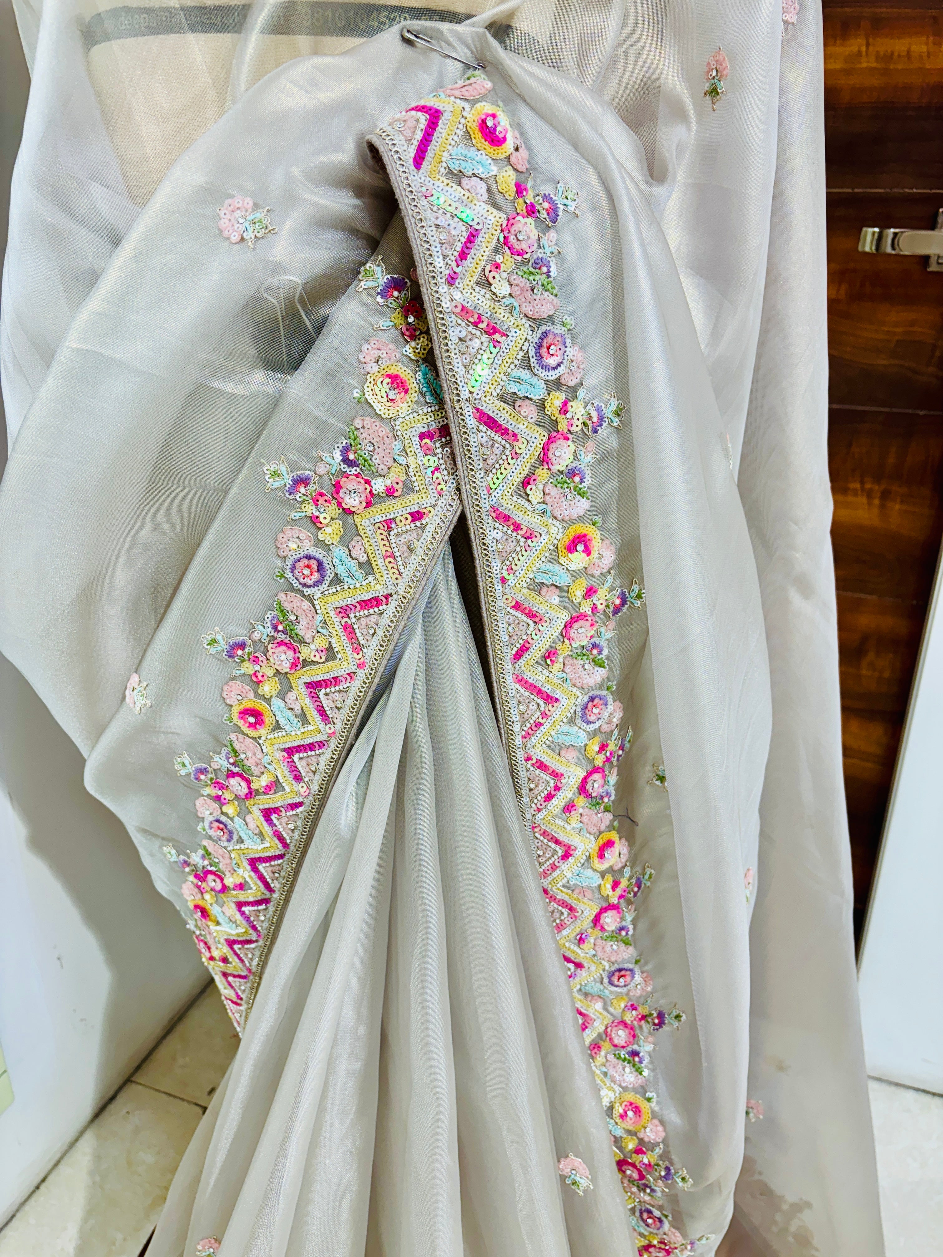 Off White Tissue Designer Saree