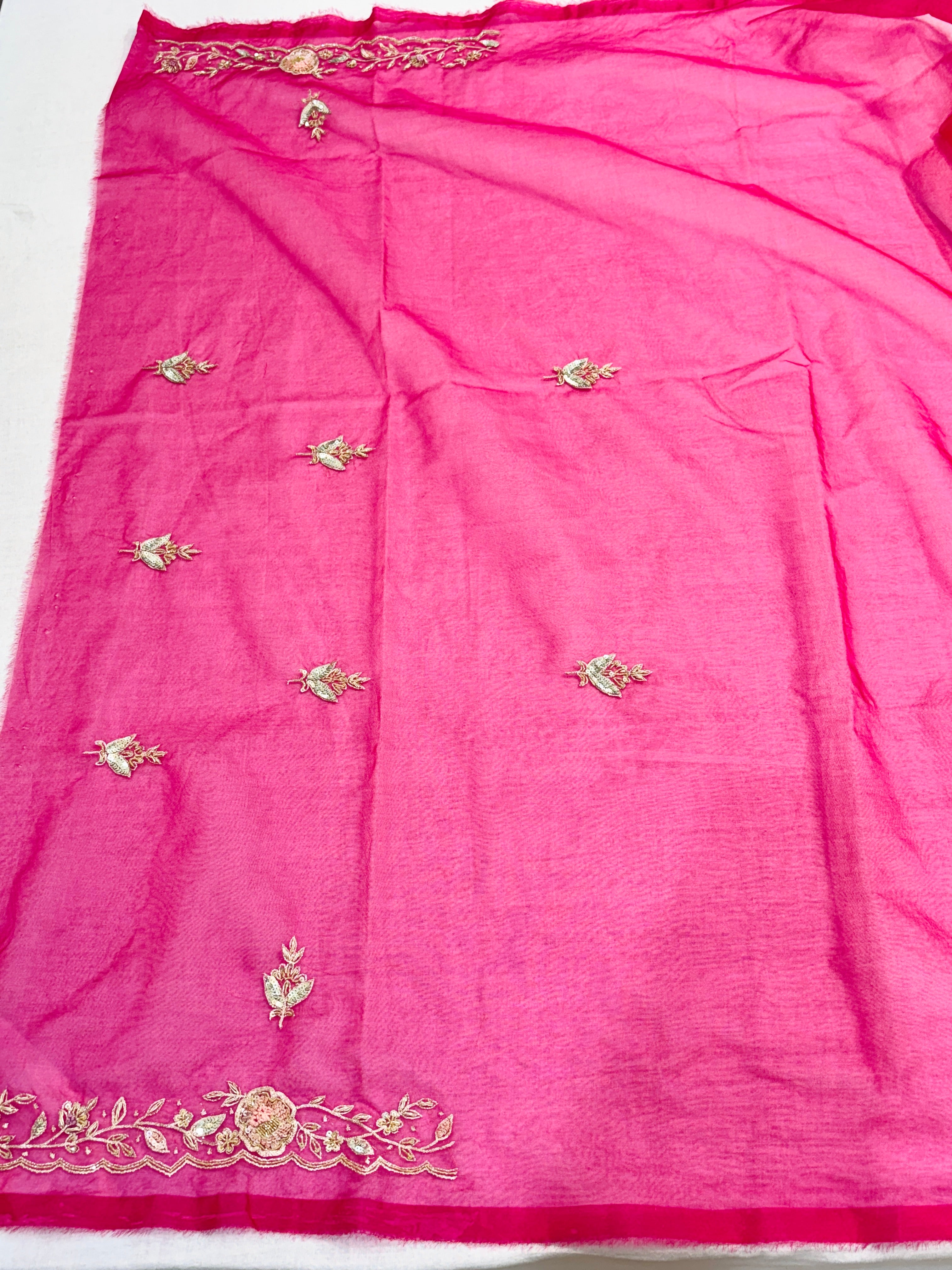 Dark Pink Organza Hand Work Saree