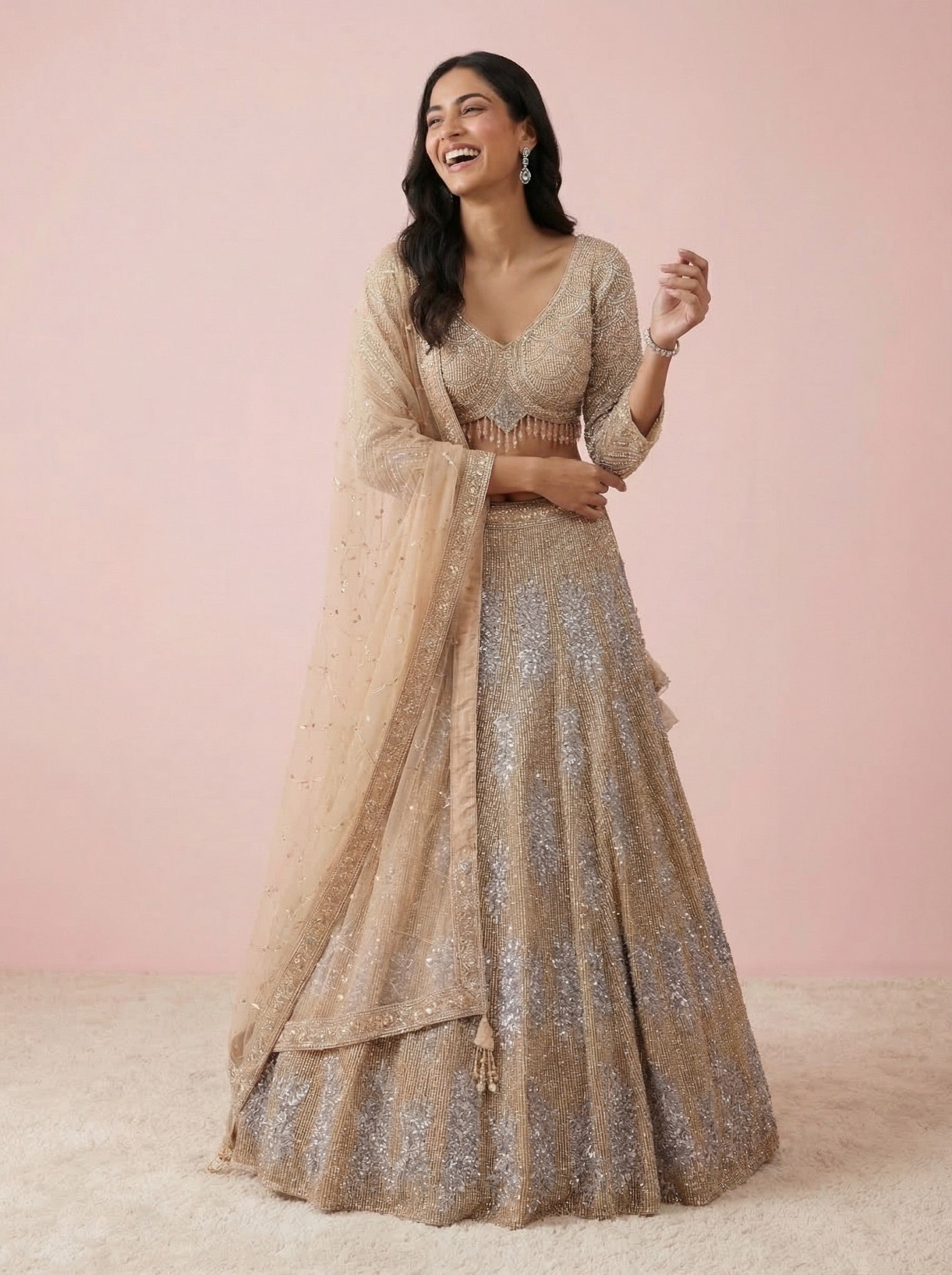 Gold Sequinned Festive Wear Lehenga