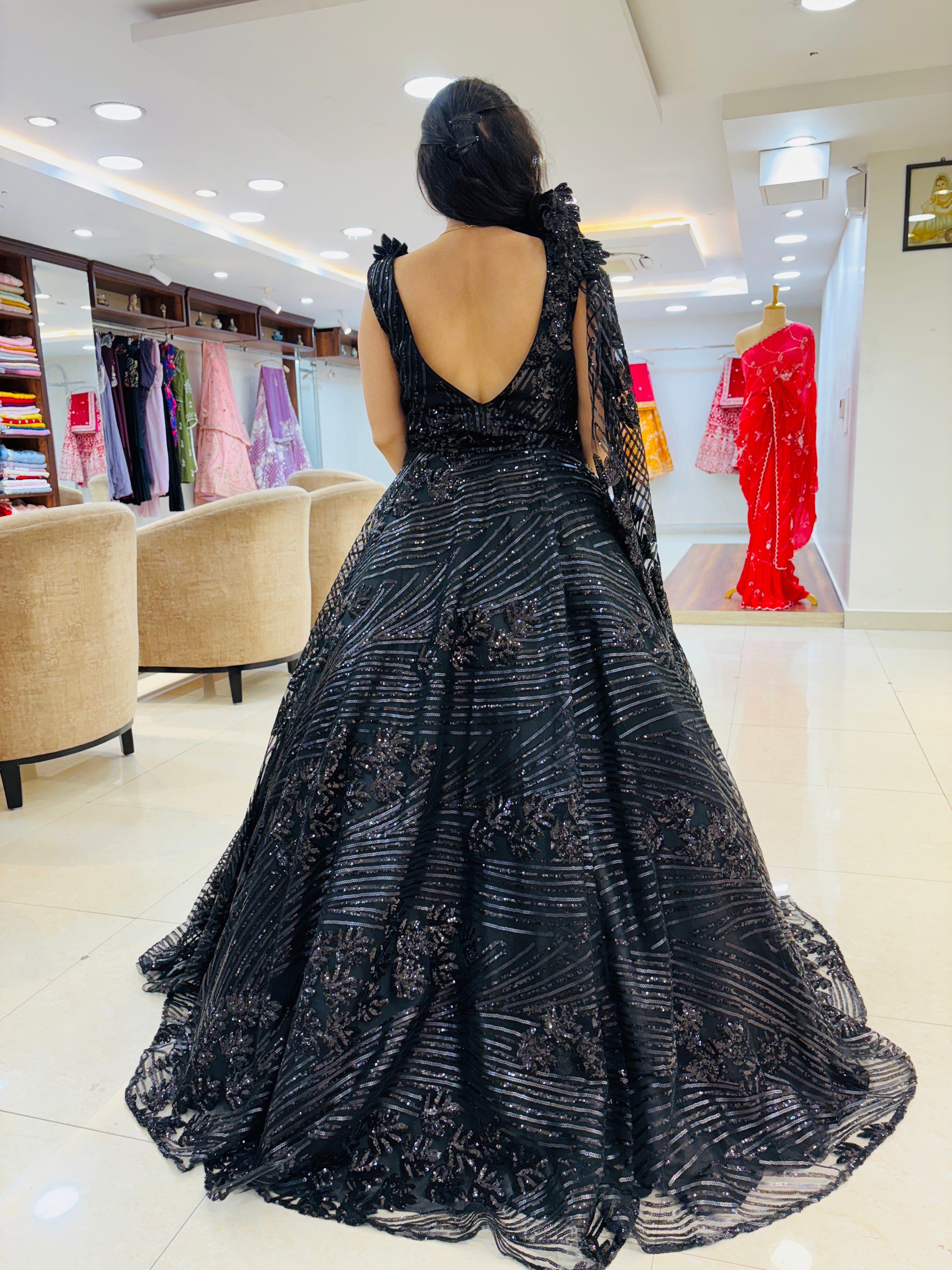 Black Sequinned Sparkling Ball Gown