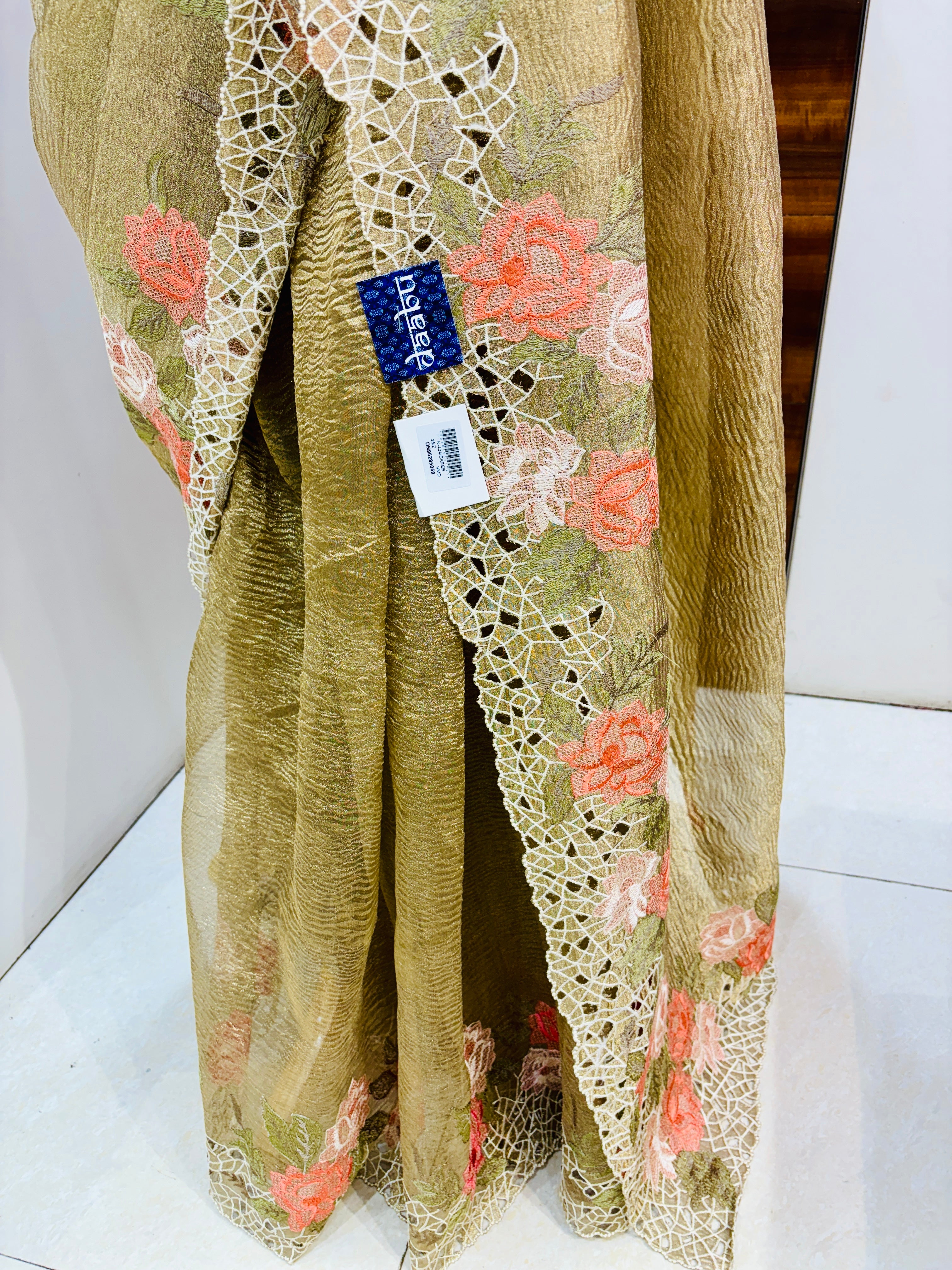 Light Brown Cotton Designer Saree