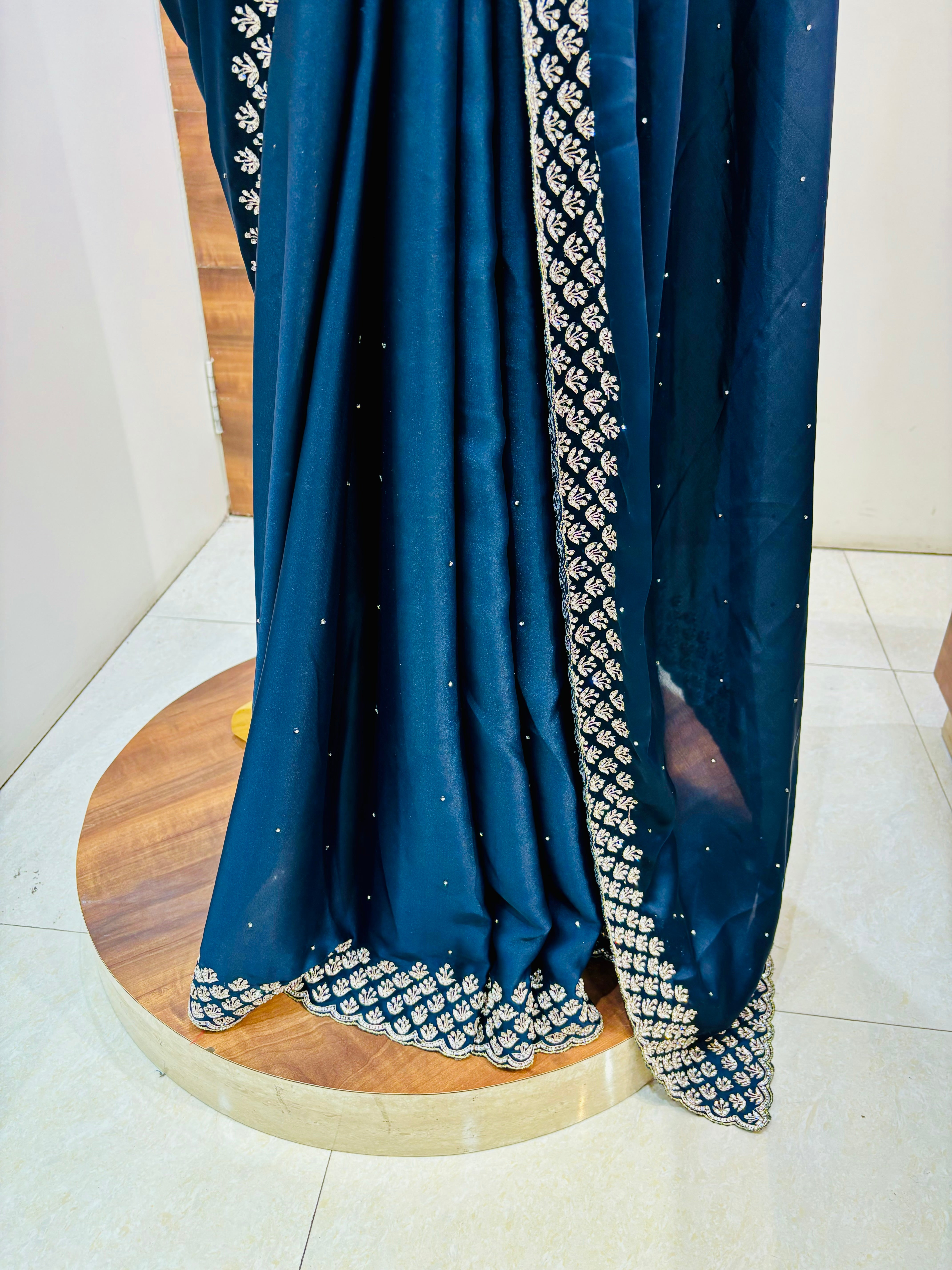 Blue Satin Silk Swarovski Saree