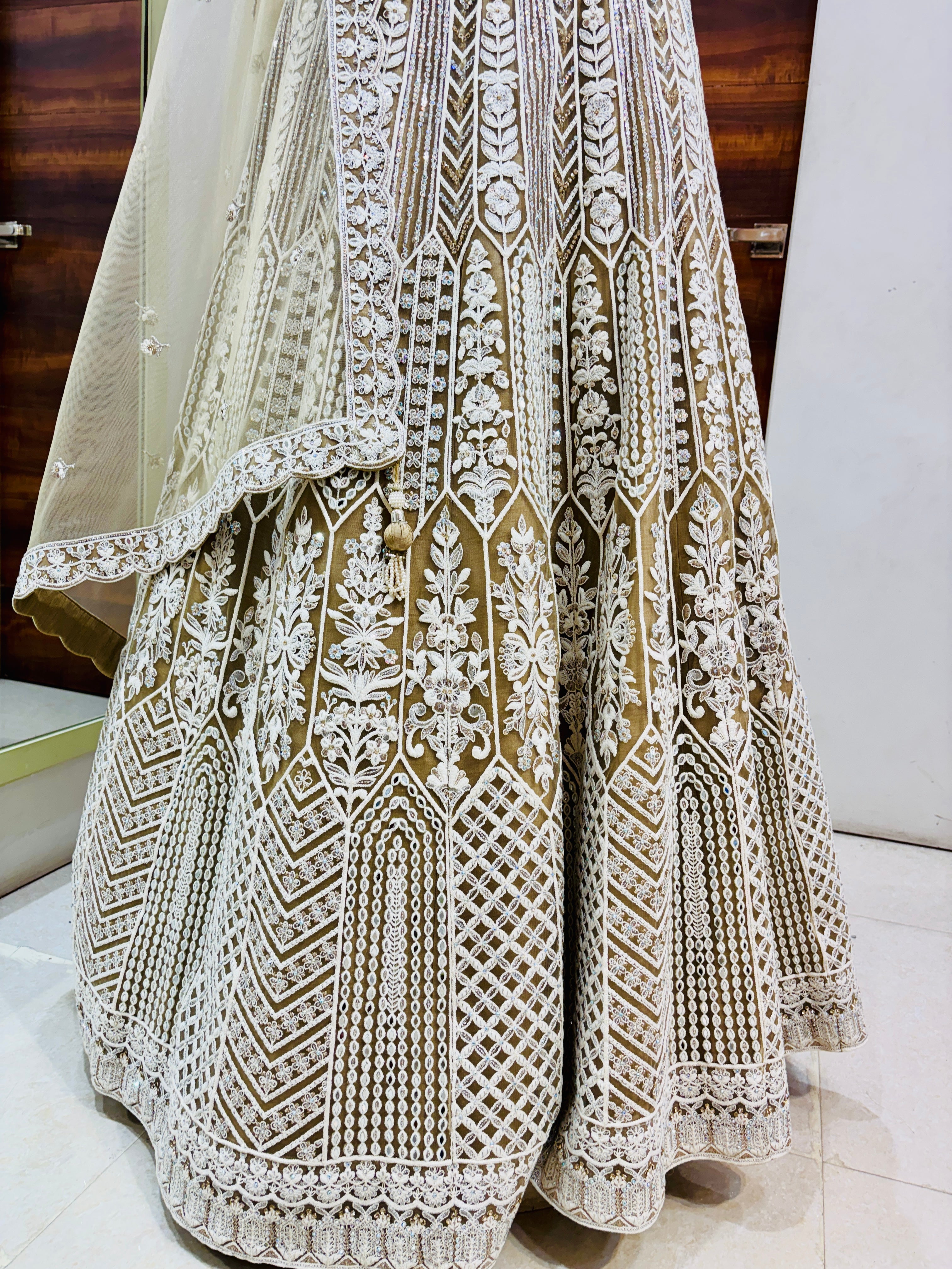 Beige Net Designer Lehenga