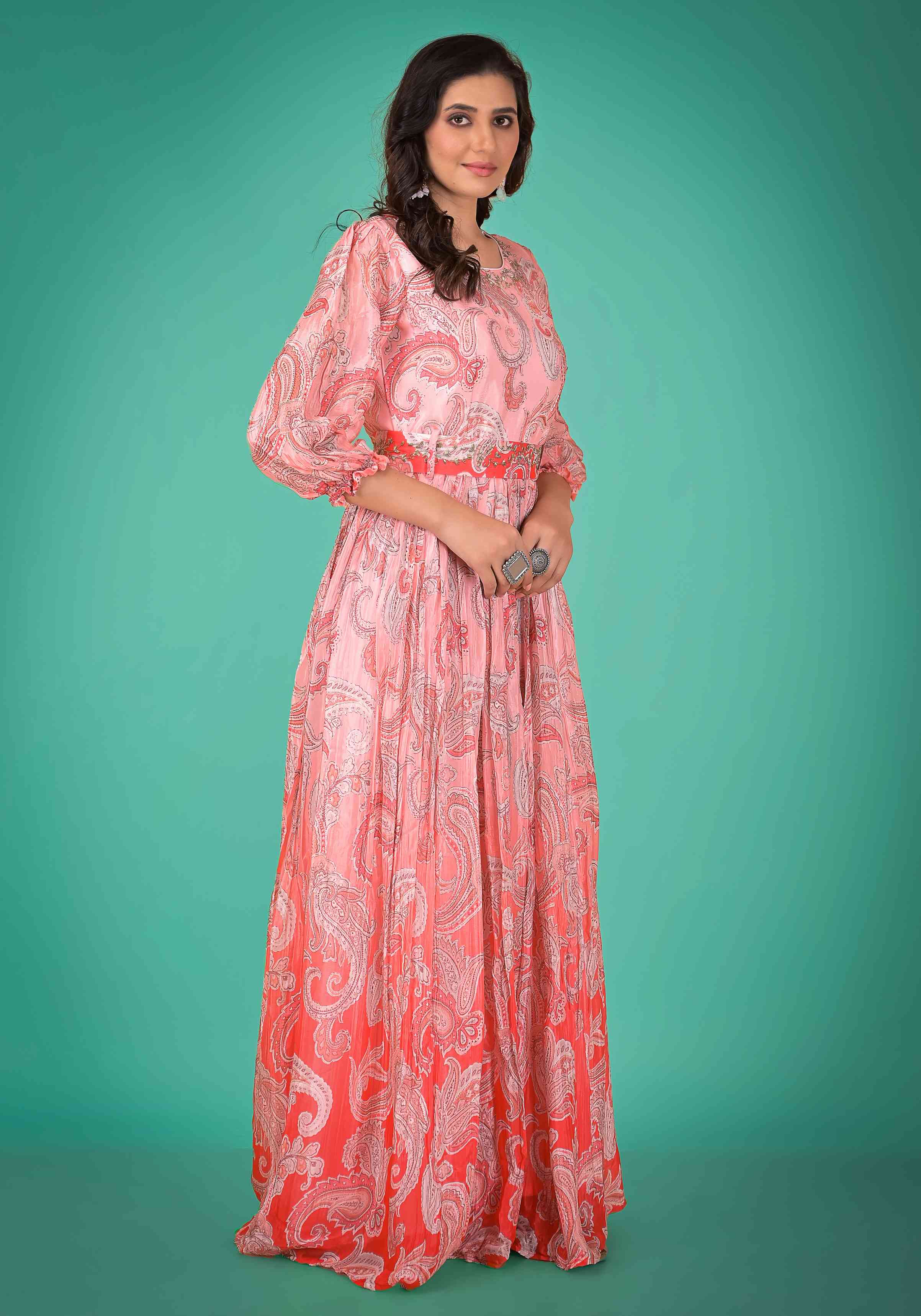 Light Pink Chinnon Printed Gown