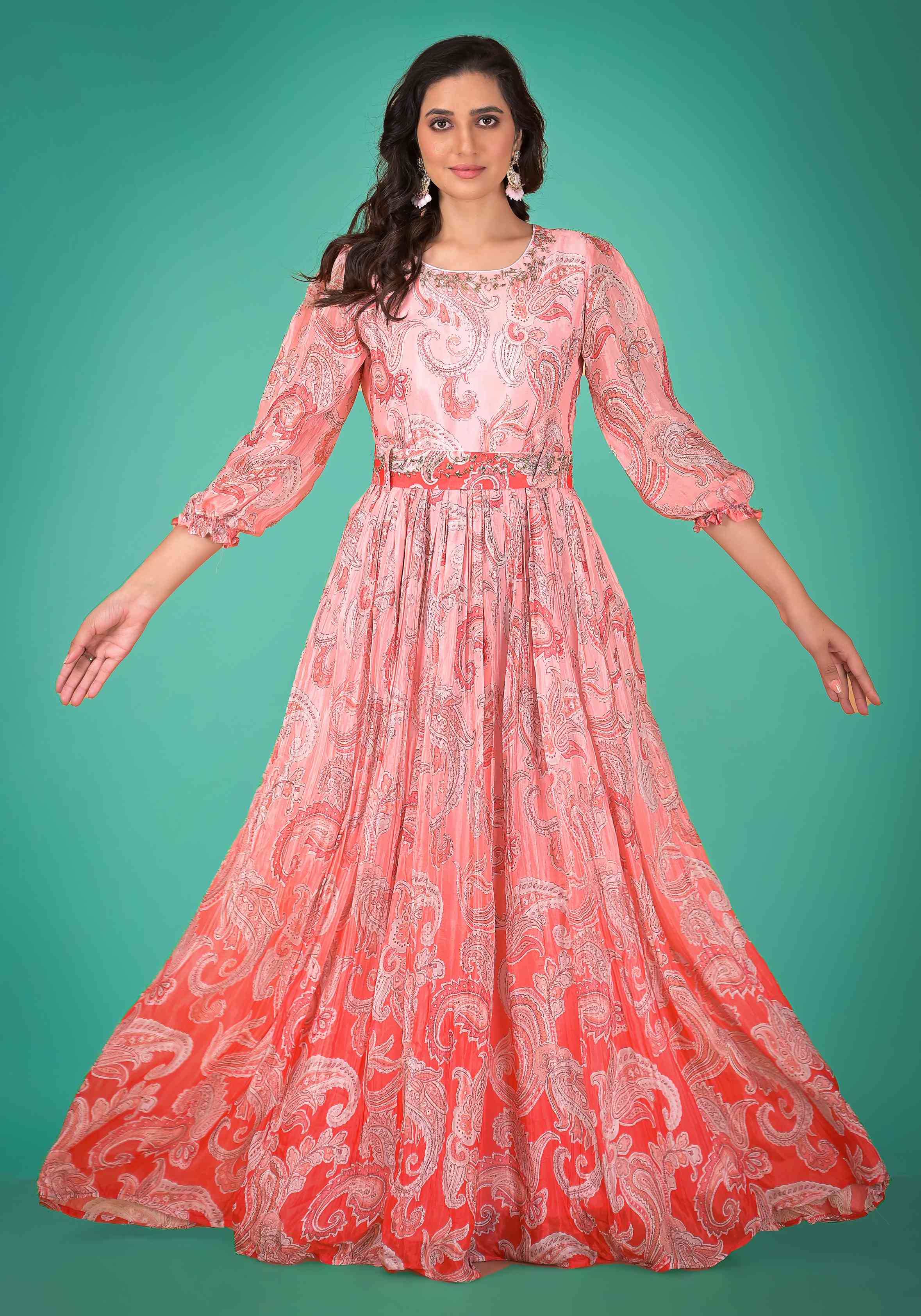 Light Pink Chinnon Printed Gown