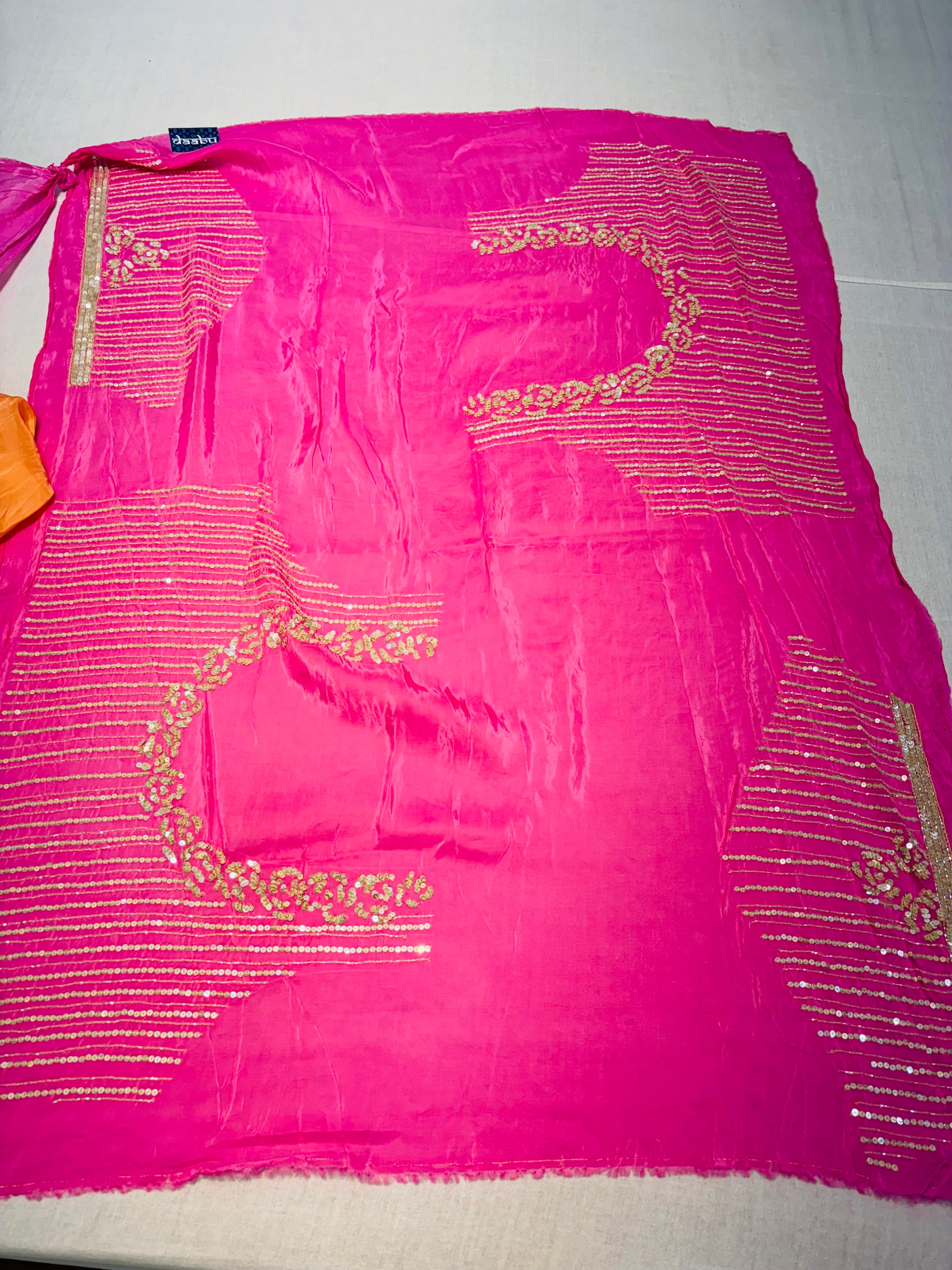 Shaded Pink Silk Sequinned Saree