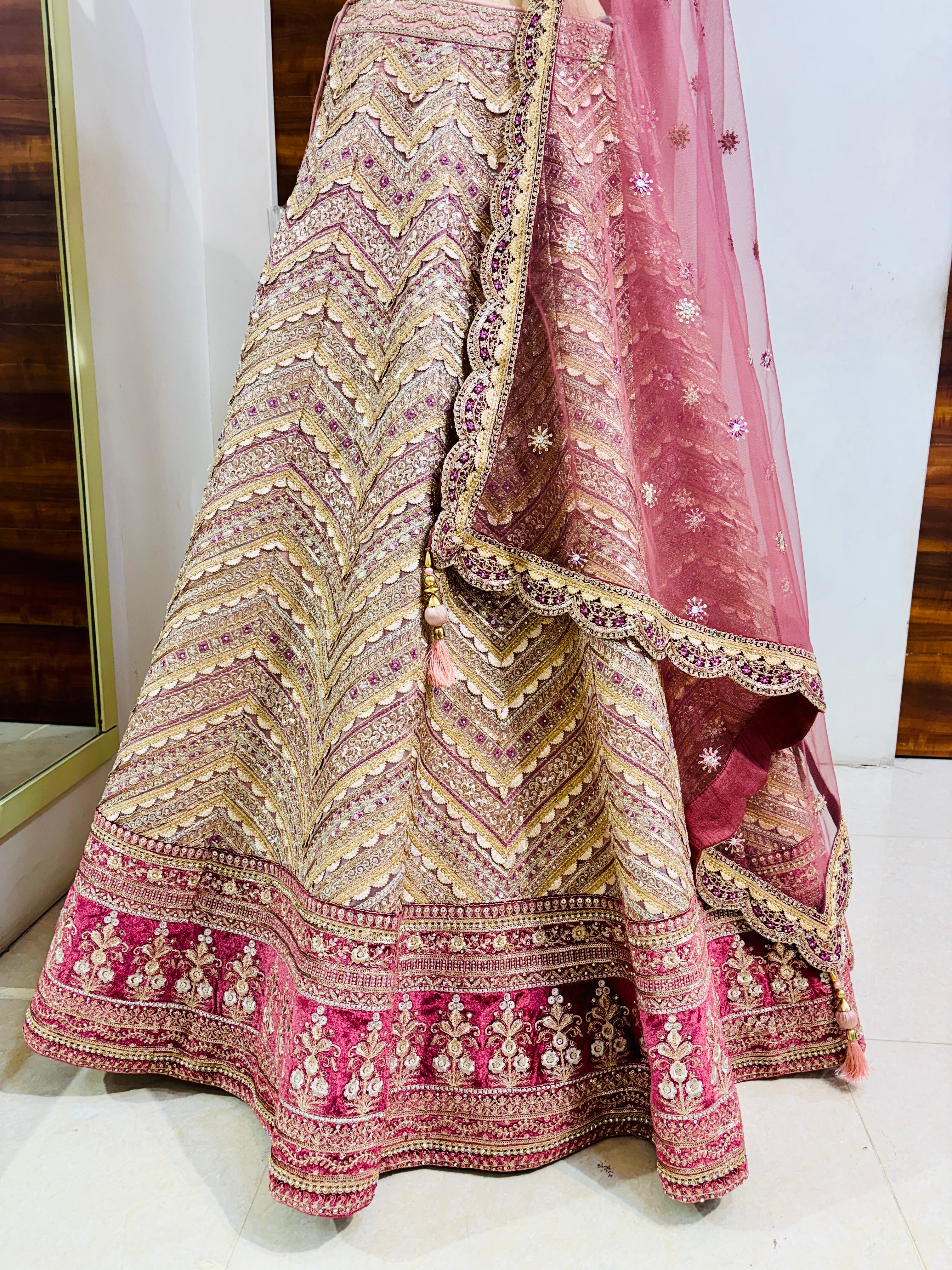 Pink & Beige Net Designer Lehenga