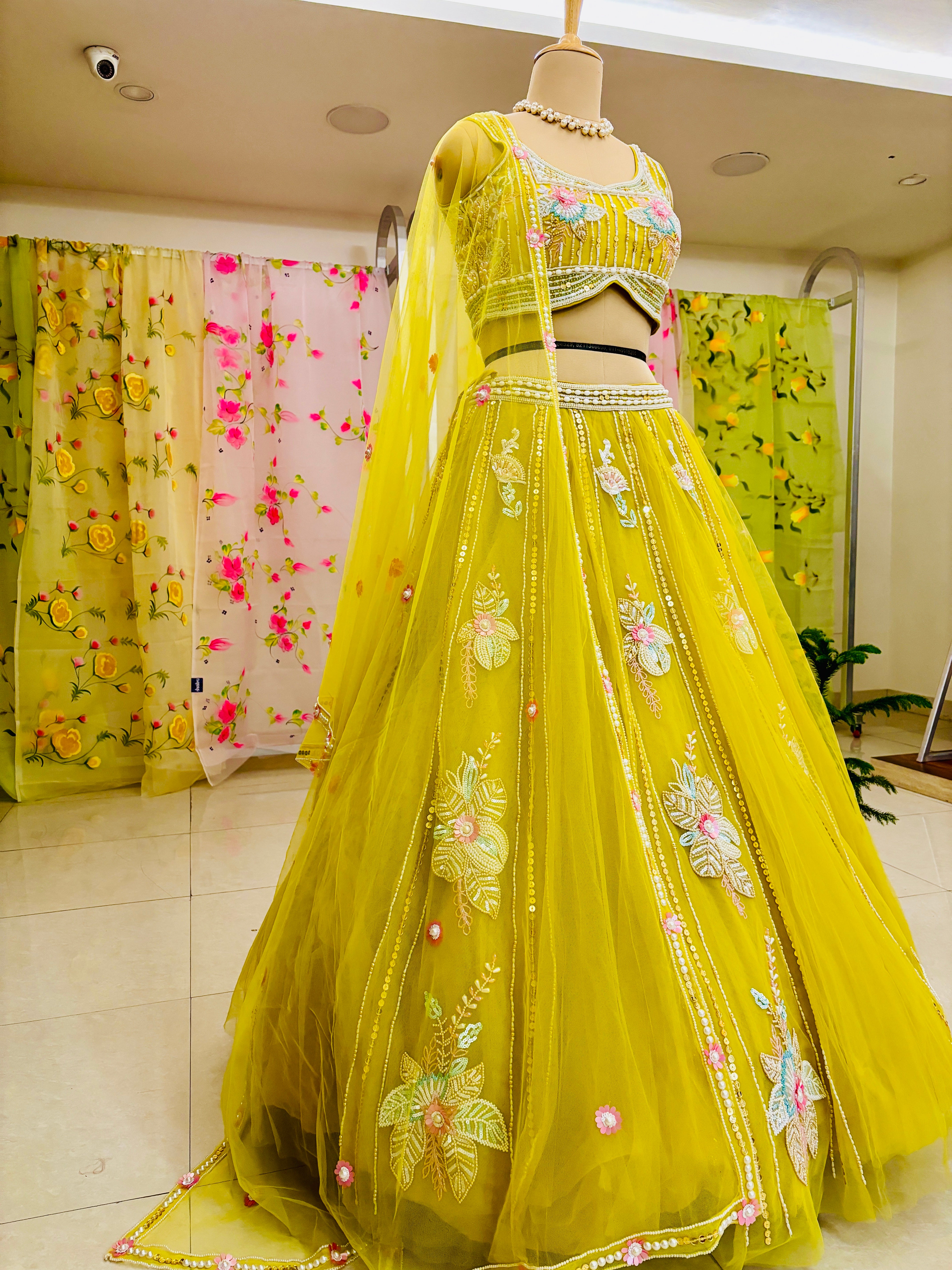 Yellow Organza Festive Designer Lehenga