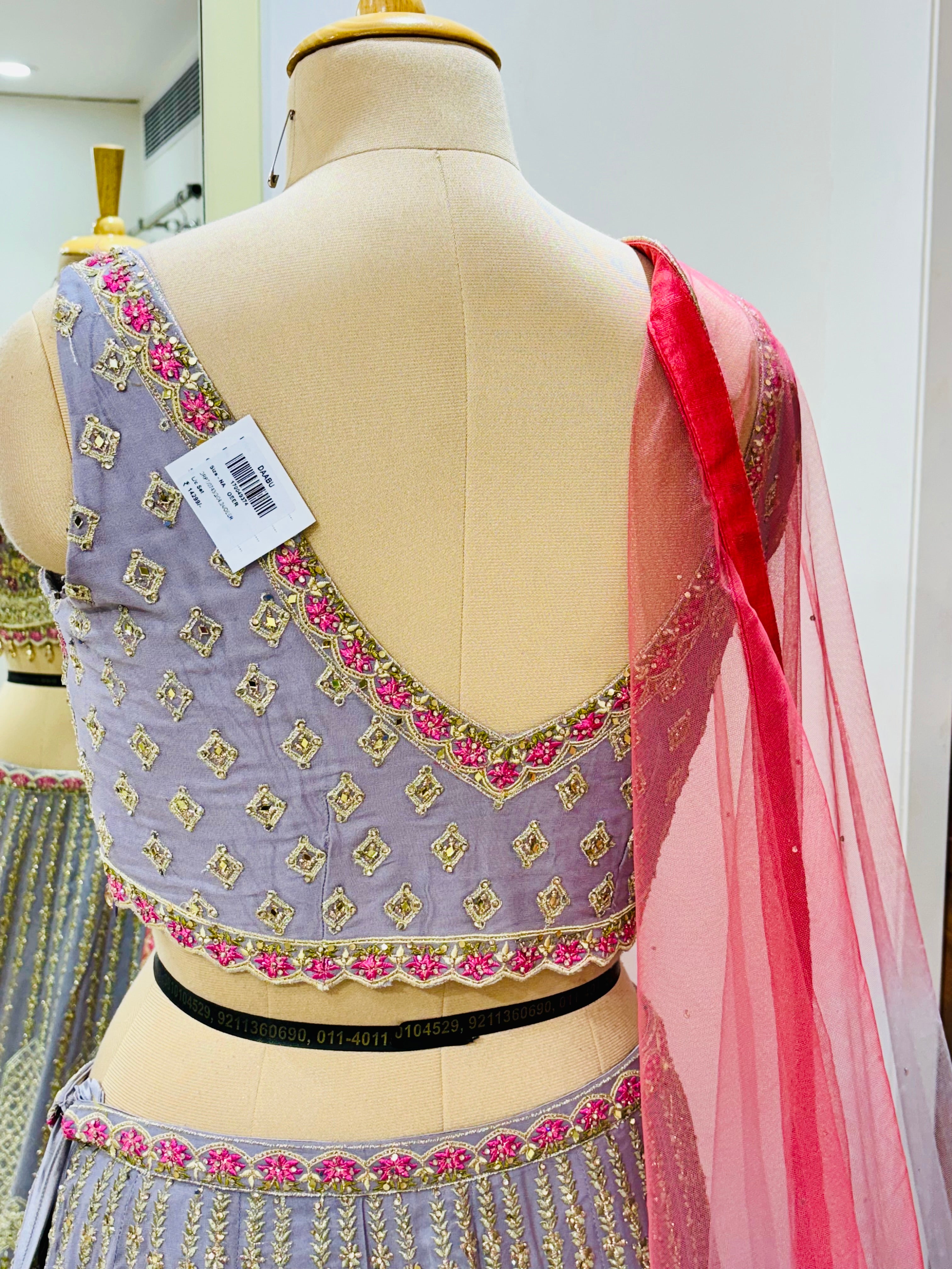 Grey & Pink Embellished Lehenga