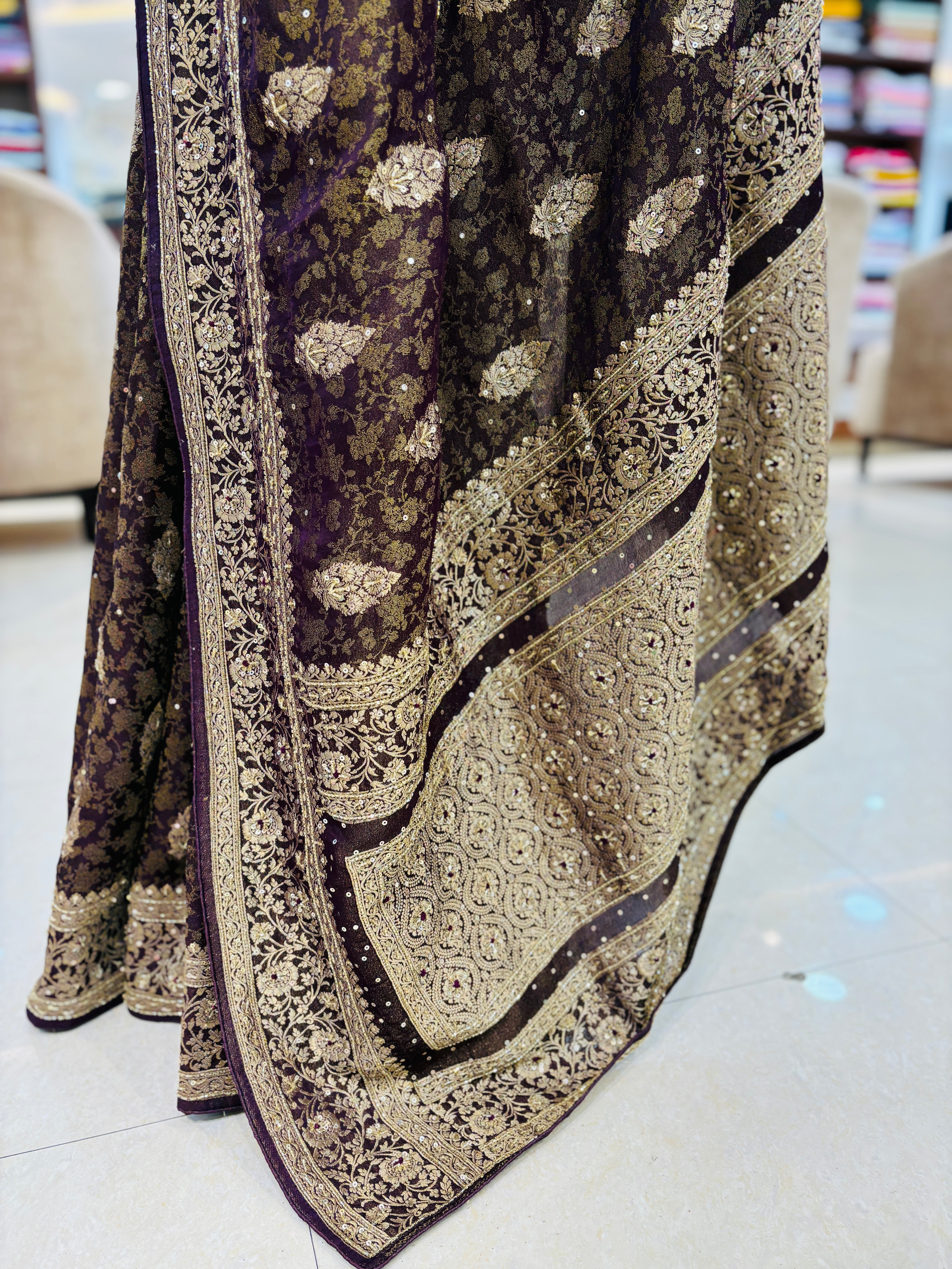 Brown Banarasi Silk Festive Saree