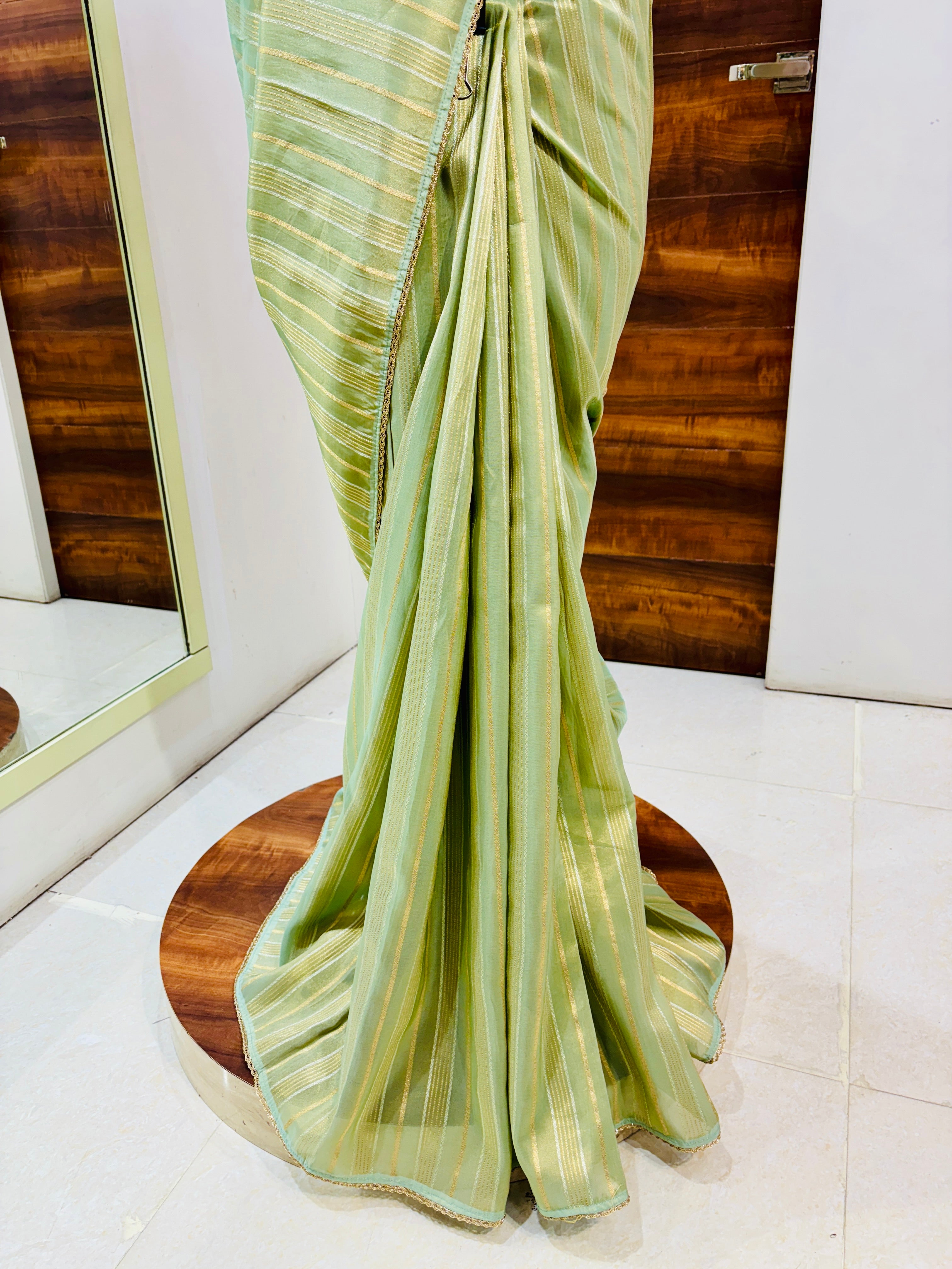 light green saree with readymade blouse