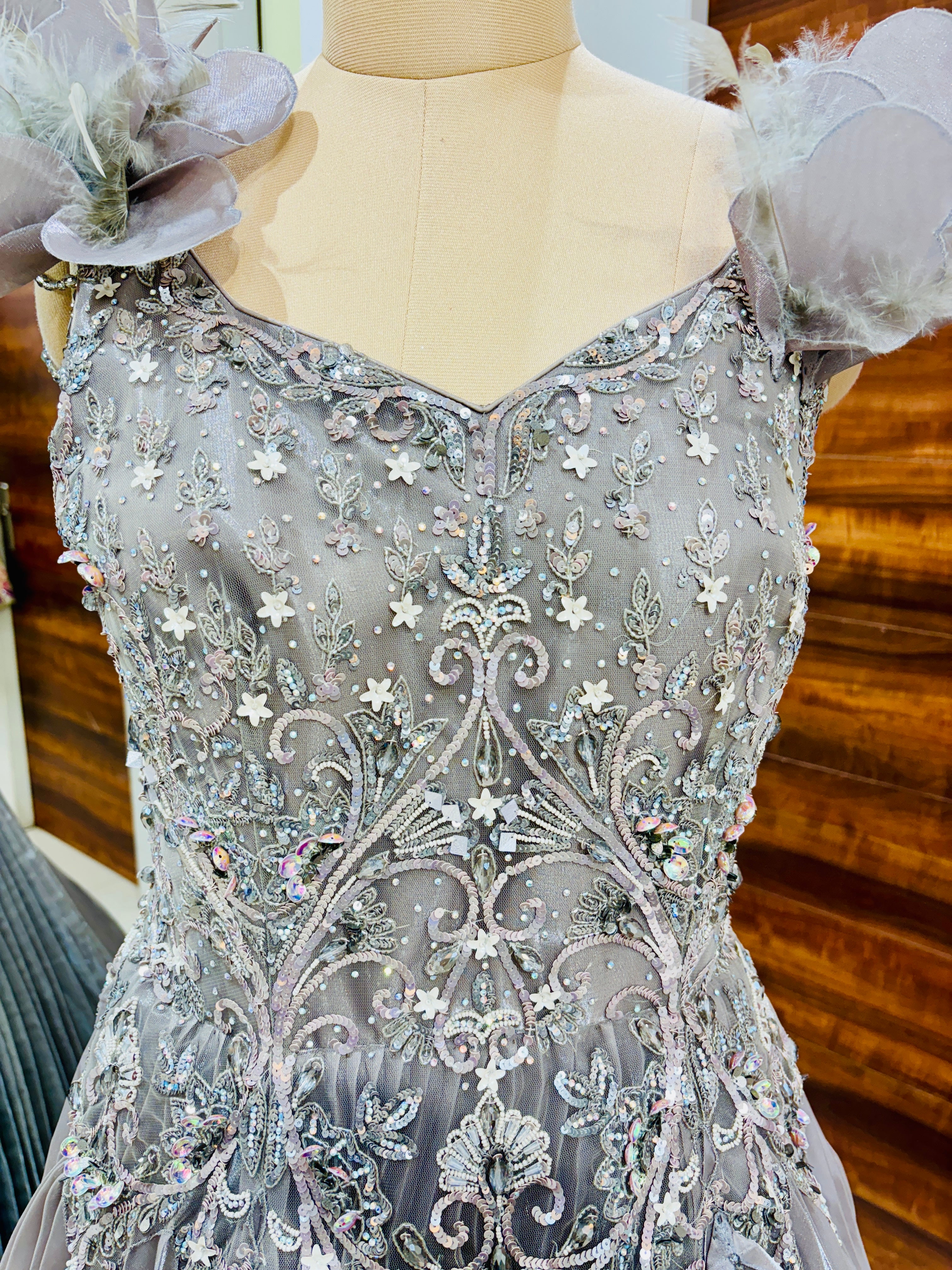 Grey Festive Designer Ball Gown