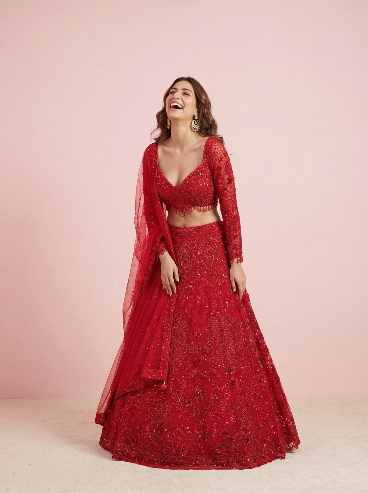 Red Sequinned Engagement Designer Lehenga