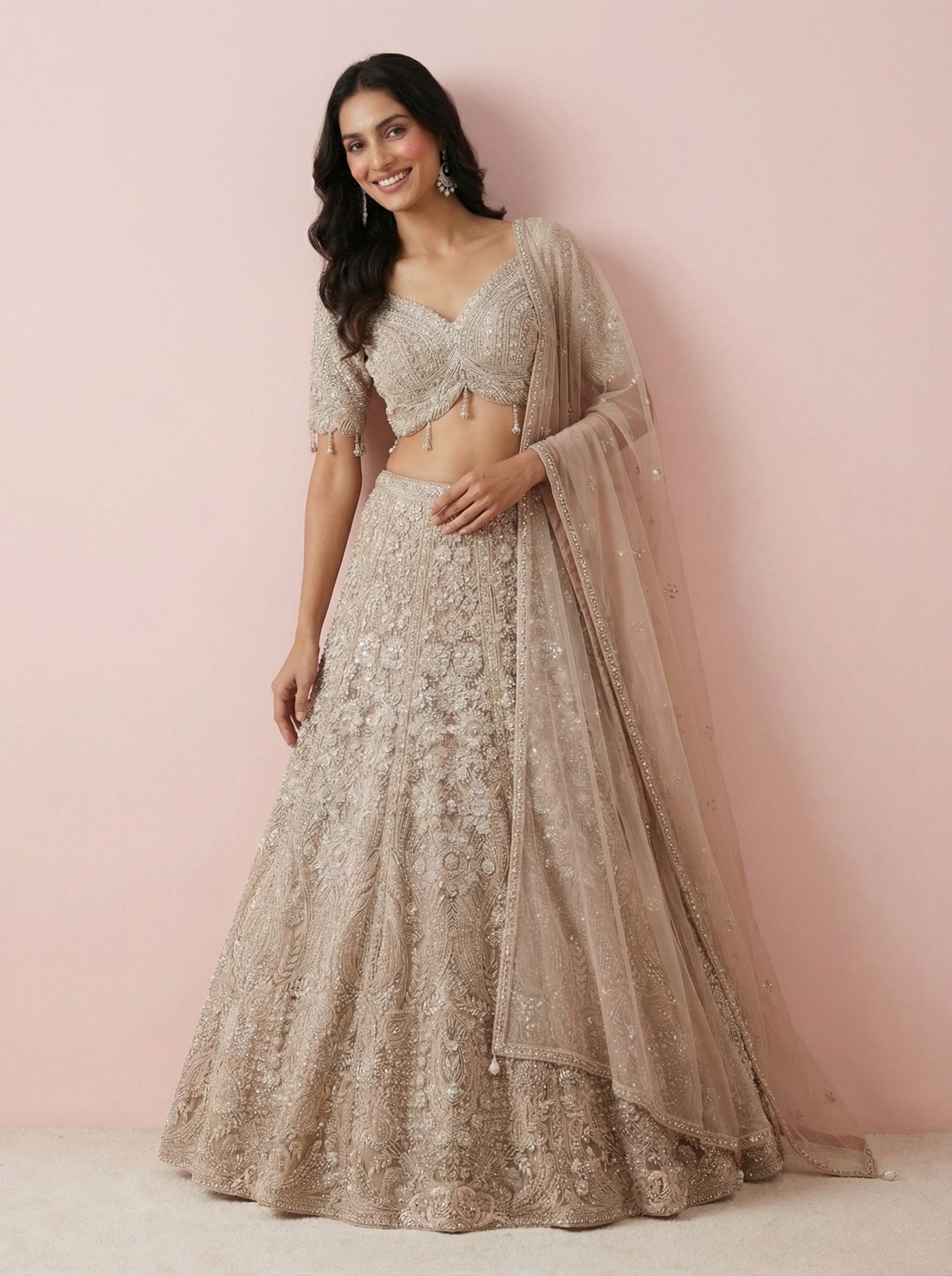 Light Pink Embroidered Festive Lehenga