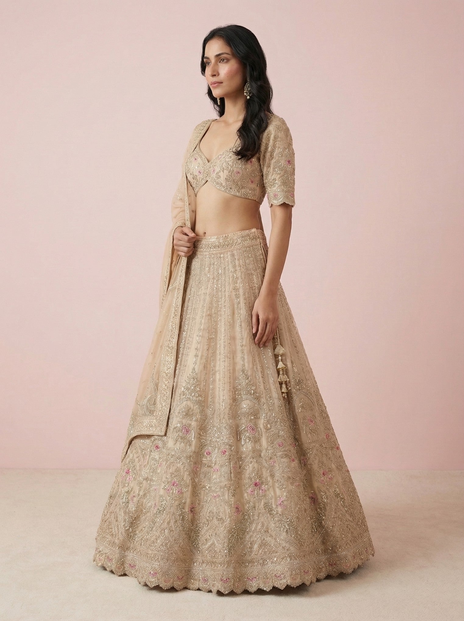 Cream Hand Embroidered Bridal Lehenga