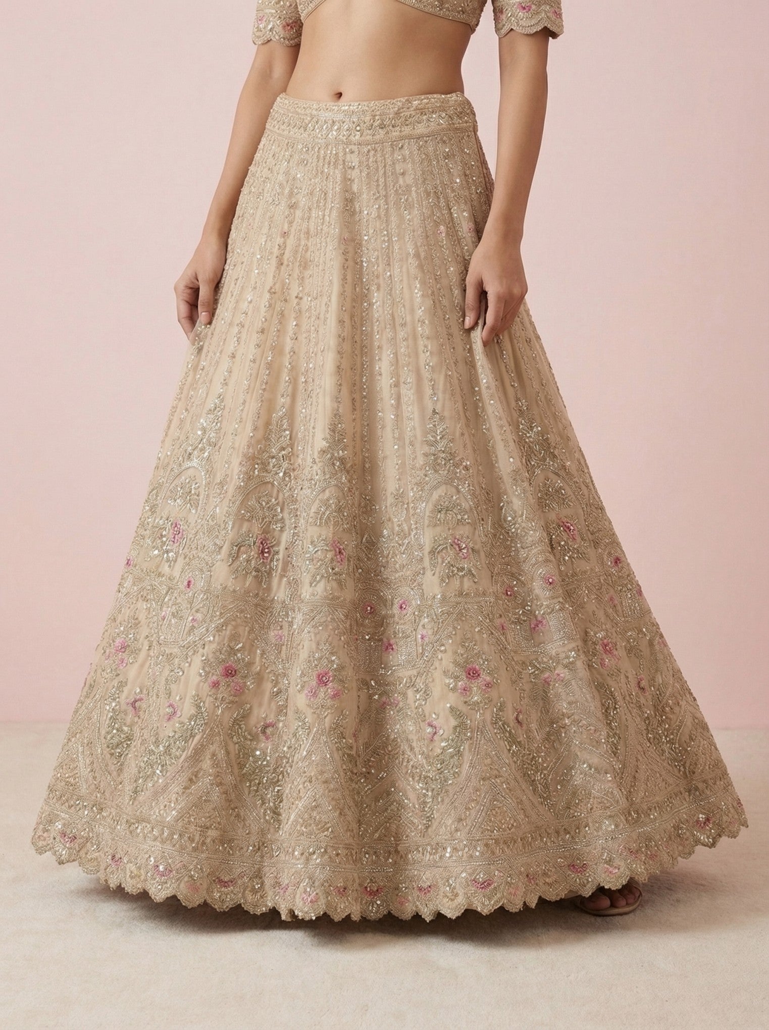 Cream Hand Embroidered Bridal Lehenga