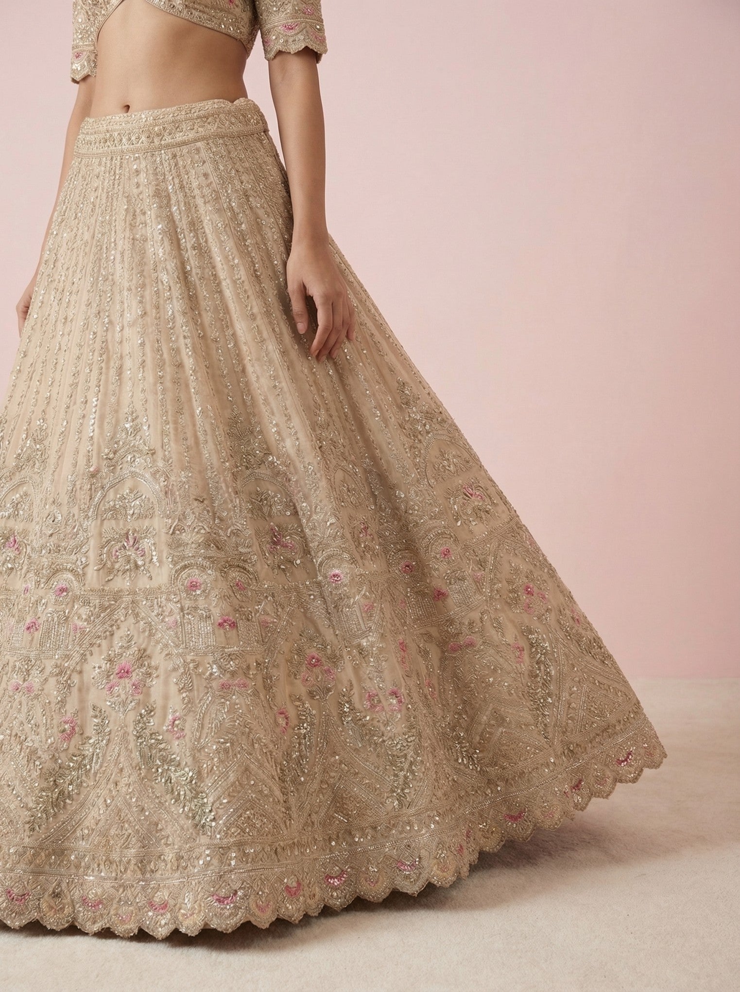 Cream Hand Embroidered Bridal Lehenga