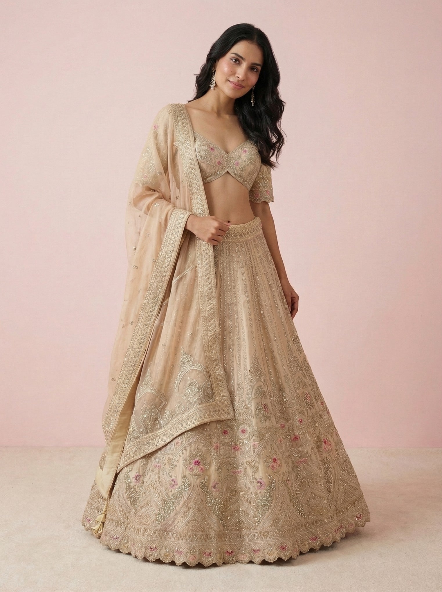 Cream Hand Embroidered Bridal Lehenga