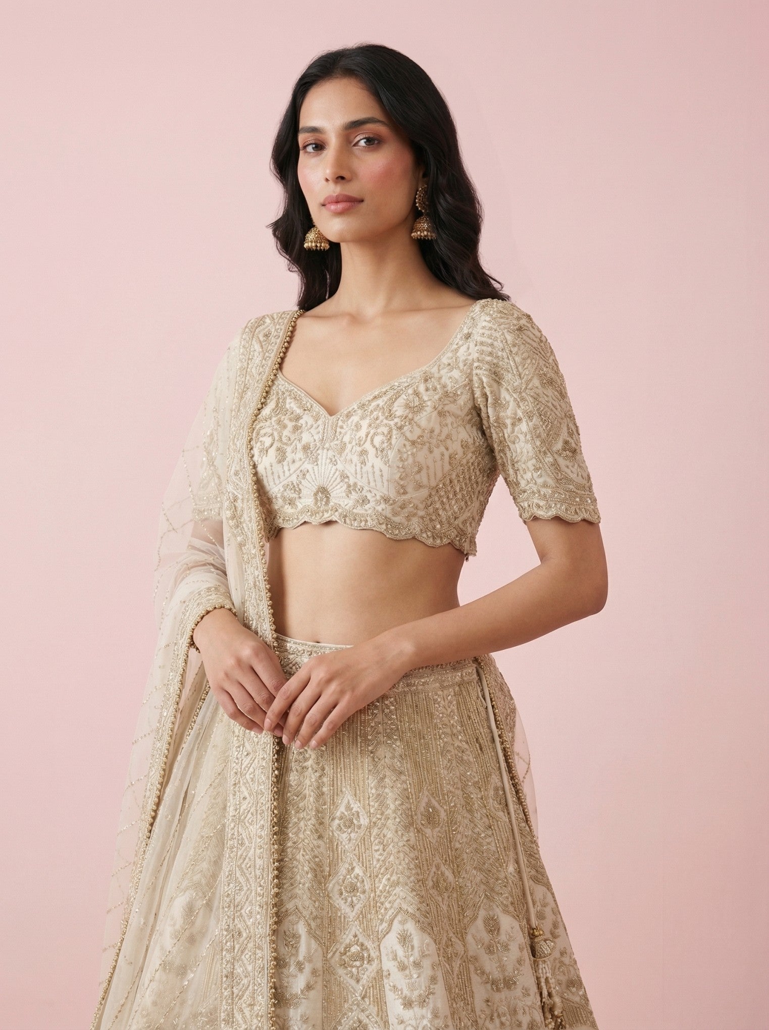 Ivory Hand Embroidered Bridal Lehenga