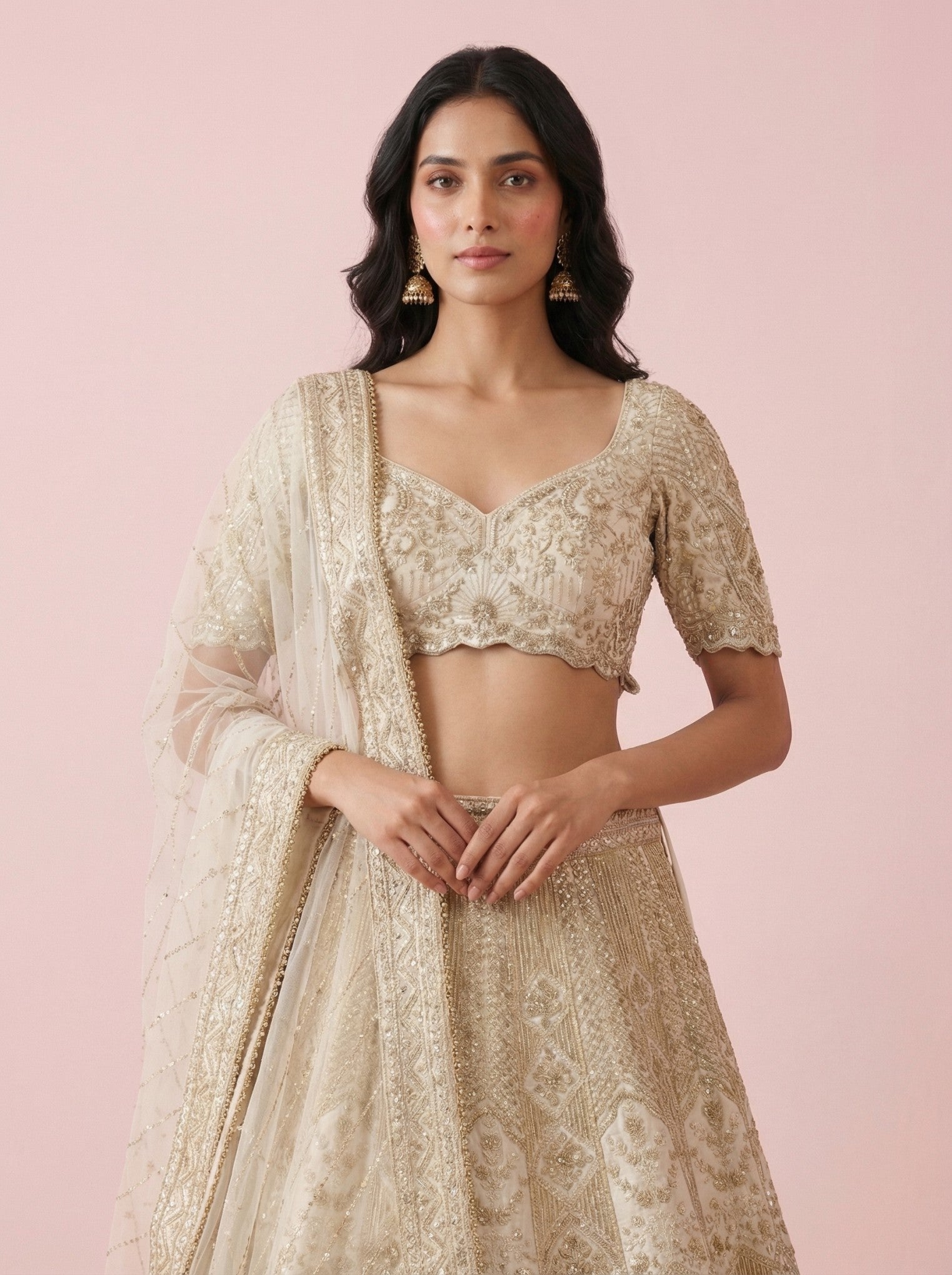 Ivory Hand Embroidered Bridal Lehenga