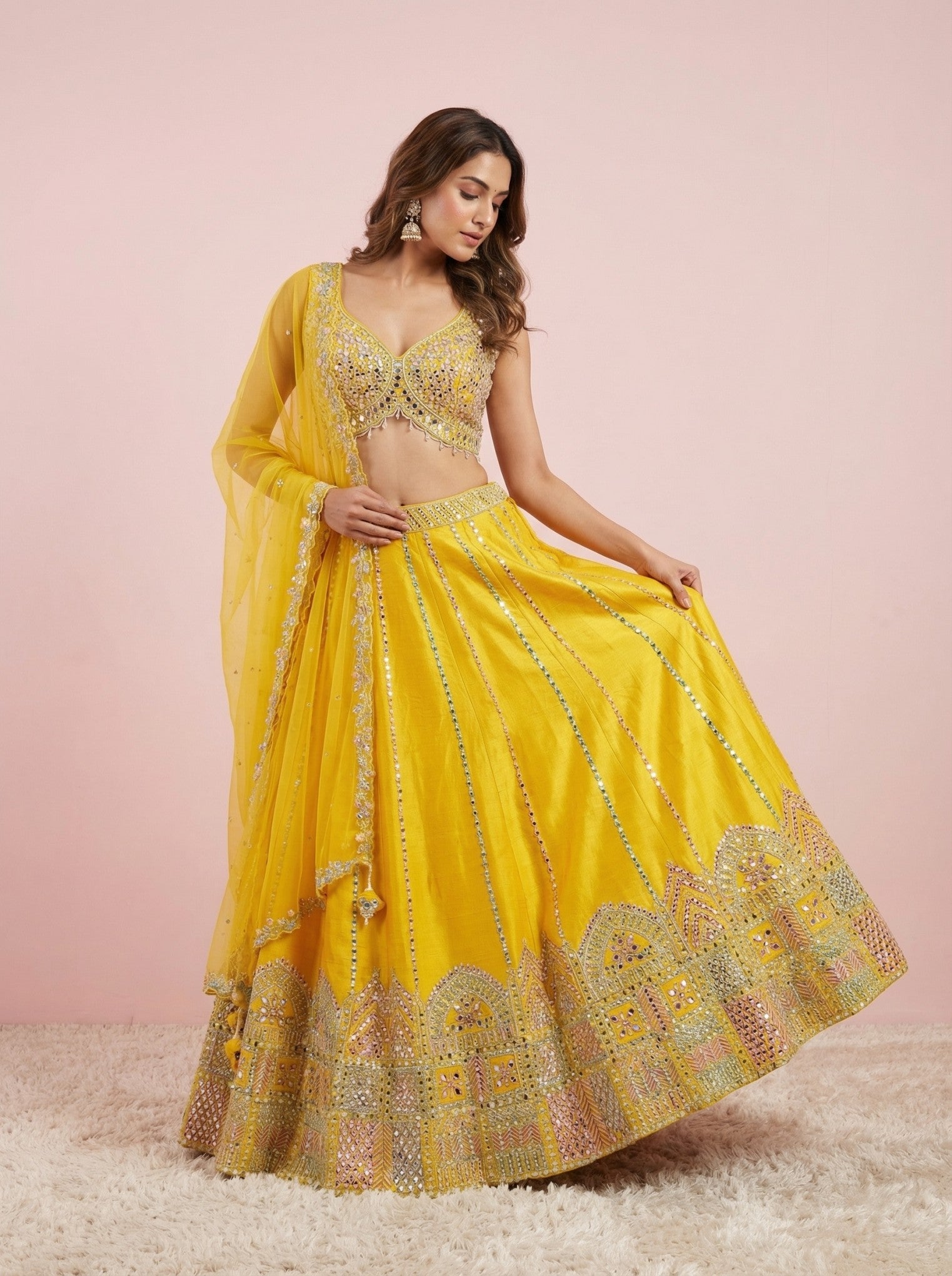 Yellow Raw Silk Designer Lehenga