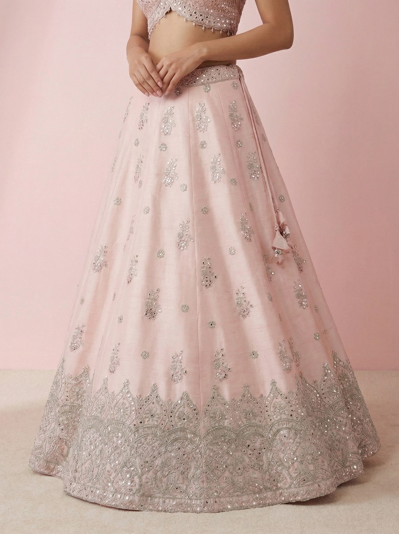 Pink Raw Silk Embroidered Designer Lehenga